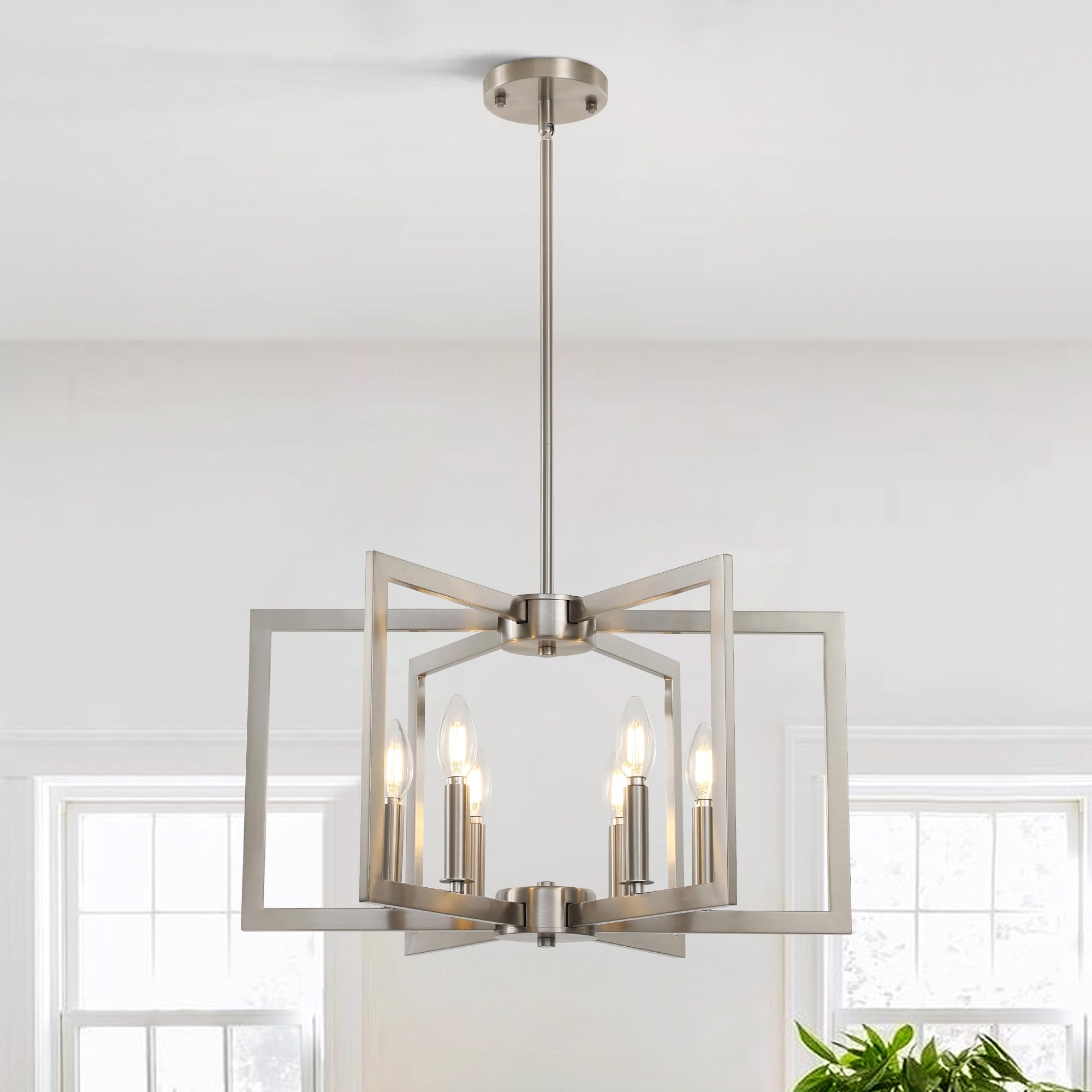Klgxnrd 6-Light Modern Farmhouse Brushed Nickel Chandelier, Industrial Pendant Lights Kitchen Island, Hanging Dining Room Light 