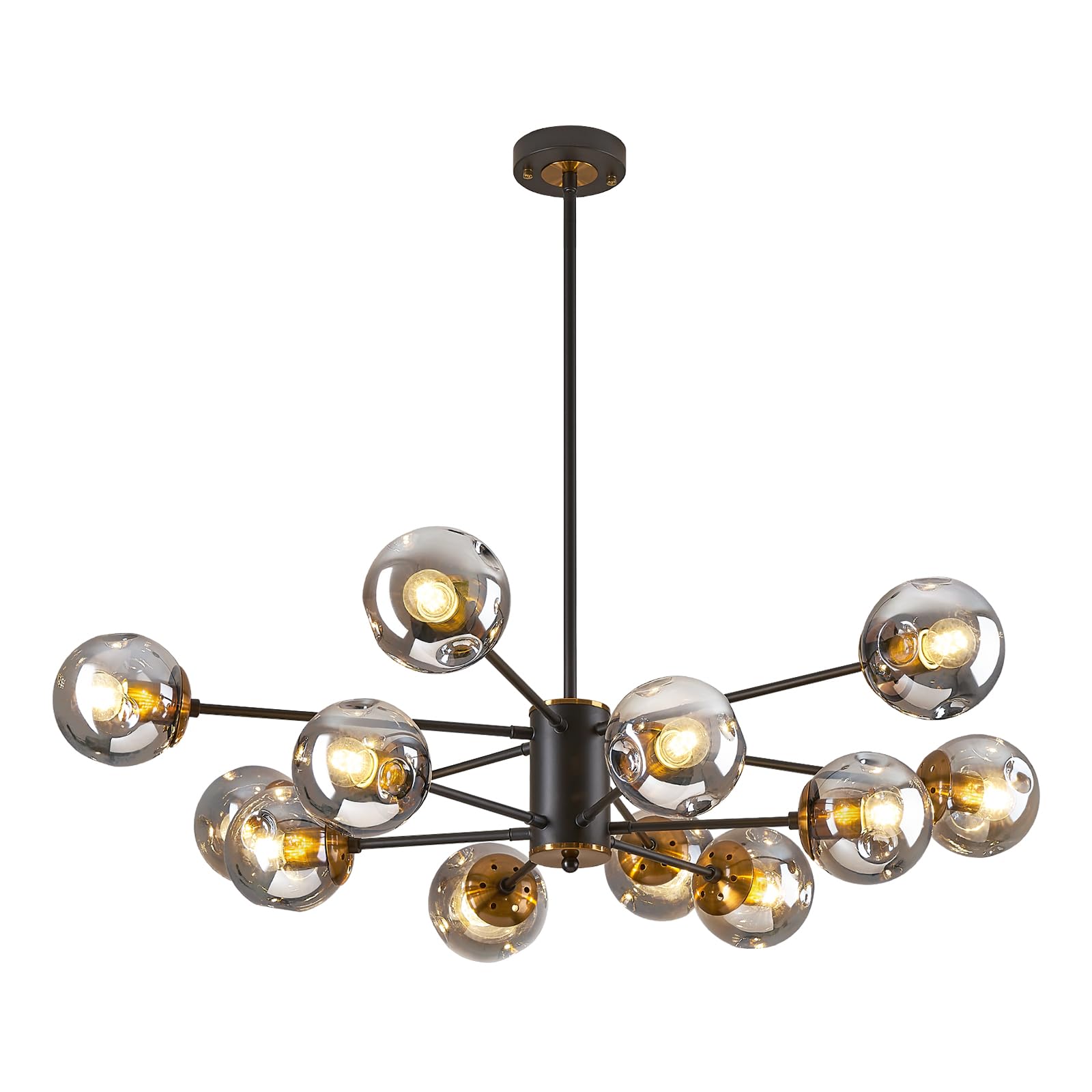 DDLLDESHI 2 Tiered Modern Gold Chandelier Sputnik Ceiling Light Fixture with 12 Globe Glass Bubble Shade Chandeliers for Dining 