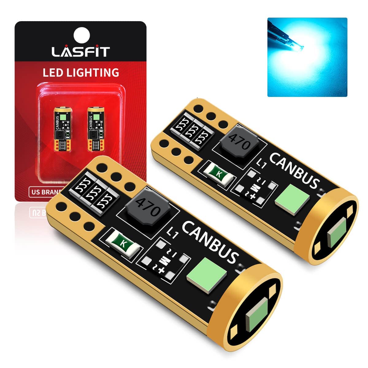 LASFIT LED Bulb T10 W5W 400LM Non-Polar Ice Blue Pack of 2, Model L-T10IB for Dome Map License Plate Lights