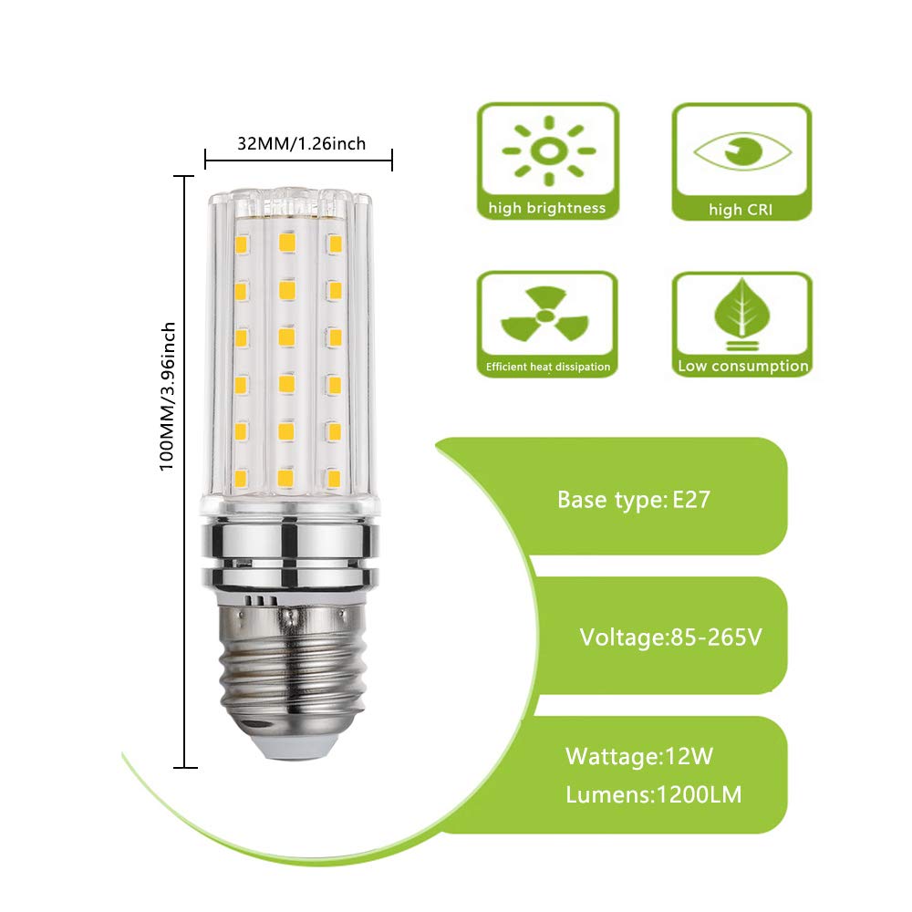 BOGAO E26 LED Bulb, 12W Warm White 3000K, 1200 Lumens, 4-Pack, E26 Screw Base, Glass, Equivalent to 80-
