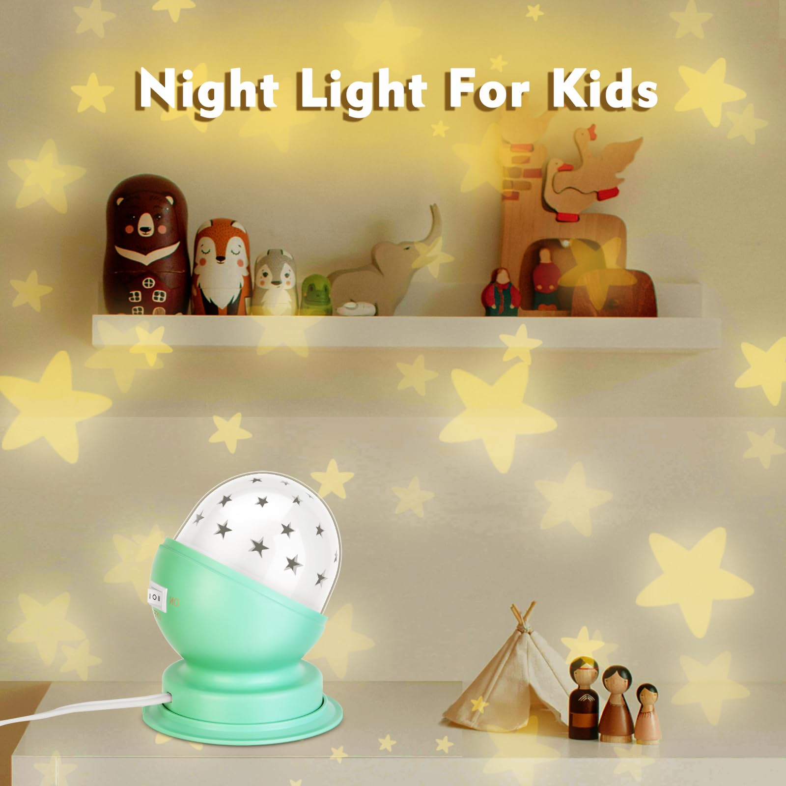 Toyunia Star Night Light For Kids Star Night Light For Kids Bedroom Girls Night Light Starry Night Light Projector Plug In Night Light For Kids With Timer (1 Pack, 3000K Warm White,Green)