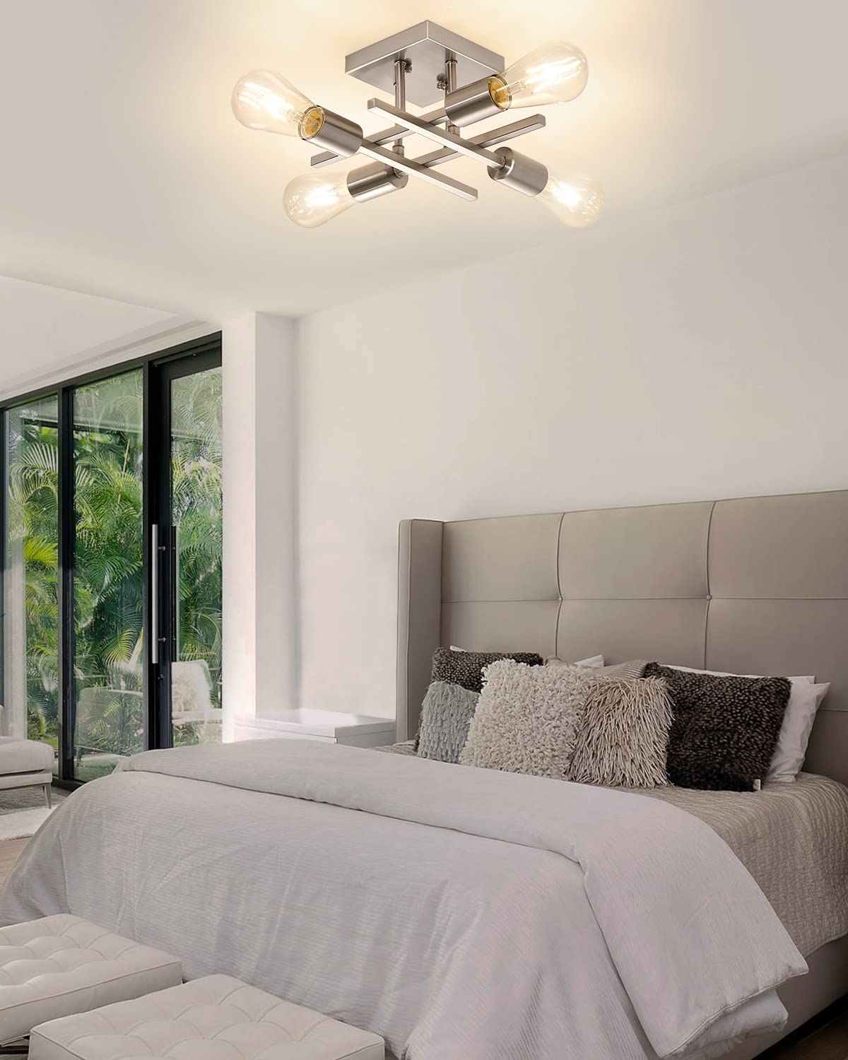 Youroke 4-Light Semi Flush Mount Ceiling Light, Modern Brushed Nickel Close To Ceiling Light Fixtures, Easy Assembled, House Ind
