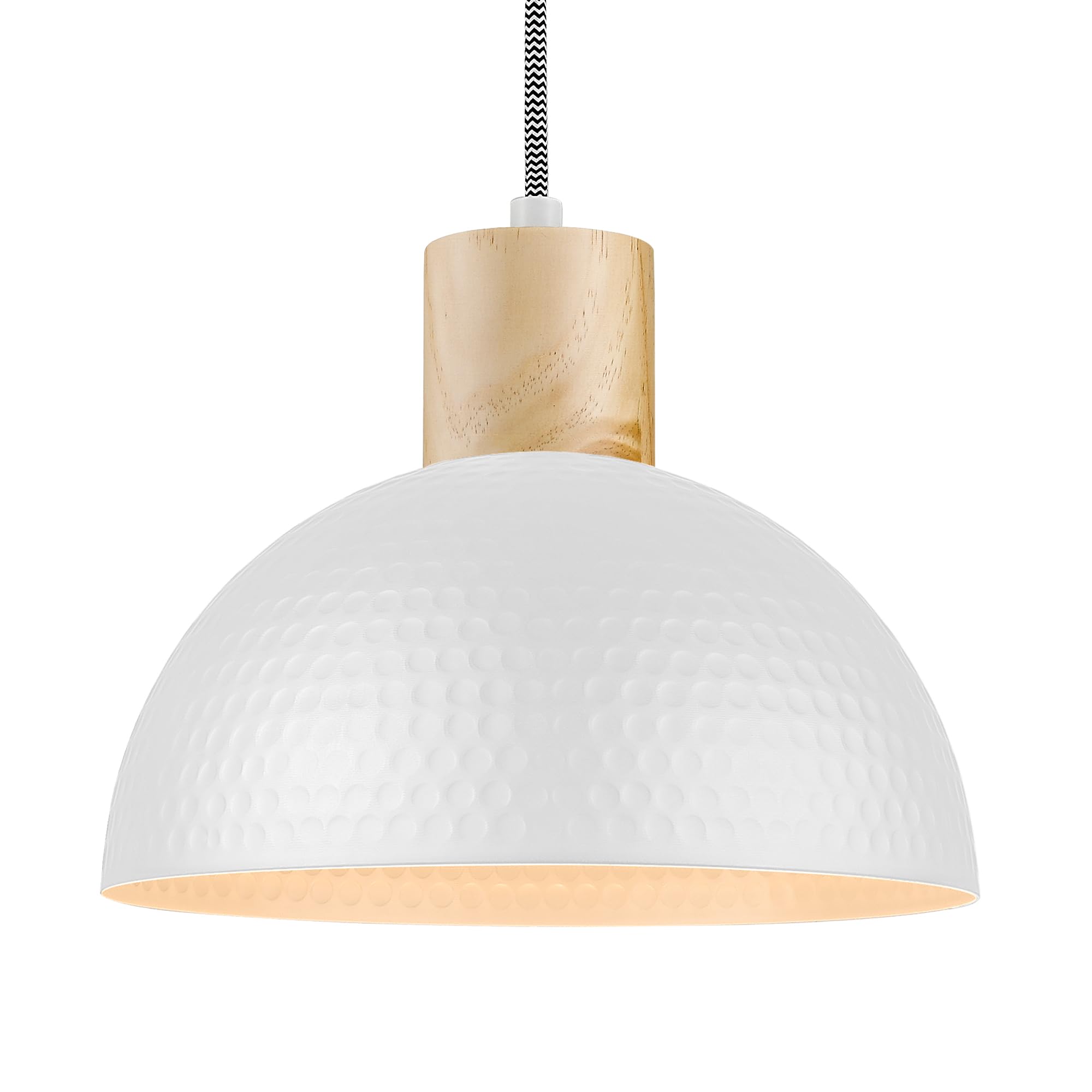 ELYONA 12'' Hammered Pendant Light, Metal Dome Hanging Lamp Modern Solid Wood Pendant Light Fixtures for Kitchen Island, Farmhou