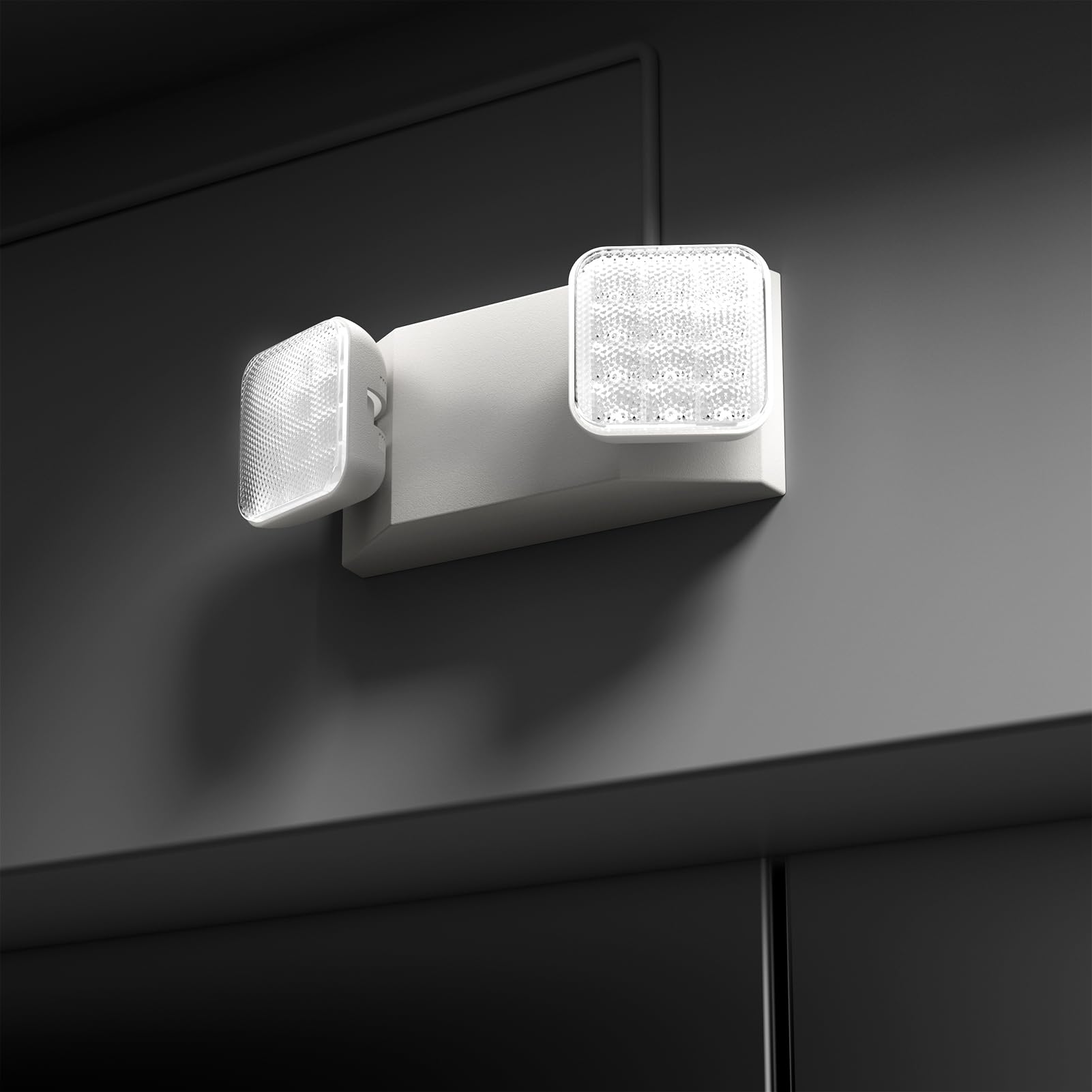 Exitlux 1 Pack Led Emergency Lighting Fixture With 2 Led Heads-Hardwired Adjustable White Commercial Emergency Lights With Batte
