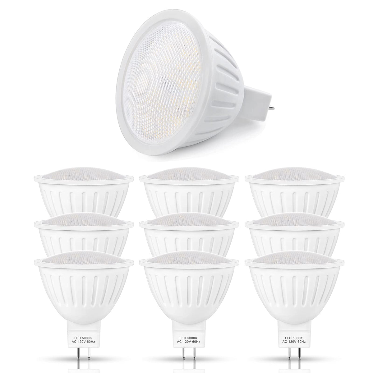 Mr16 Led Bulbs With Gu5.3 Base, 50W Halogen Bulbs Equivalent, 5000K Daylight White 5W 500Lm, 120Volts Dimmable Flood Light For L