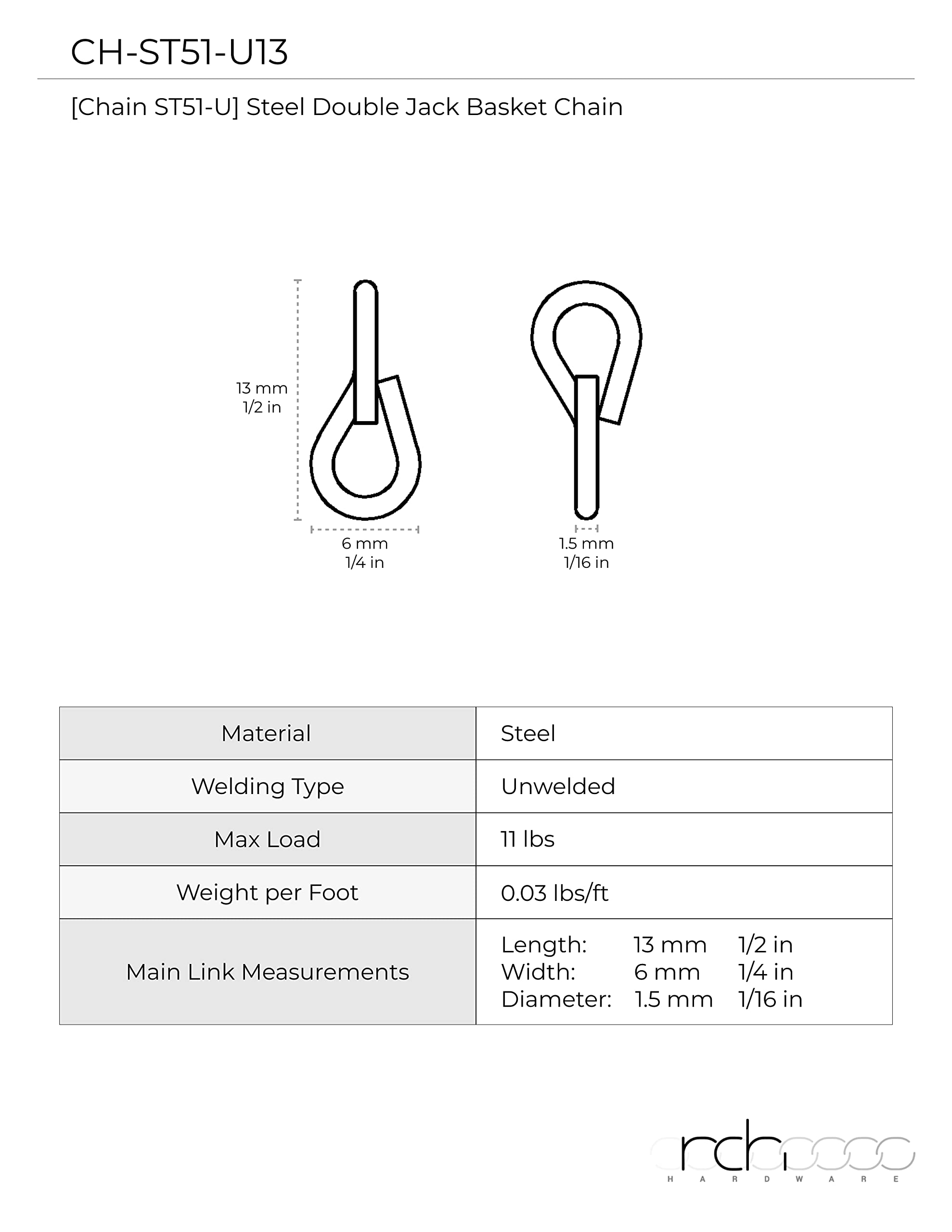 RCH Hardware Steel Basket Chain, Alloy Steel, 3 Feet, Antique Brass, Model CH-S51-16-AB-3