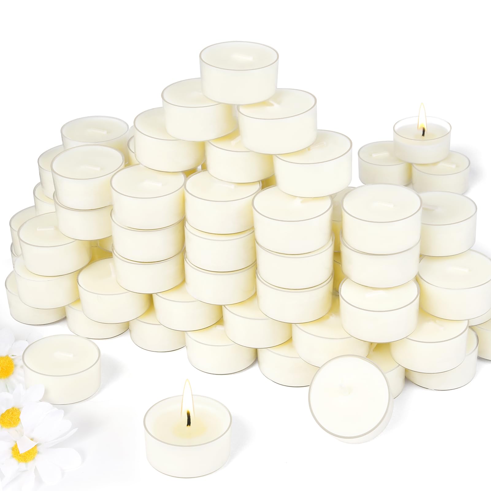 Soy Tealight Candles 120 Pack  6 Hours Long Burning Tealights Candles Bulk  Natural Soy Wax Tea Light Candle Paraffin-Free  Unscented Small Tea Candle for Emergency Dinner