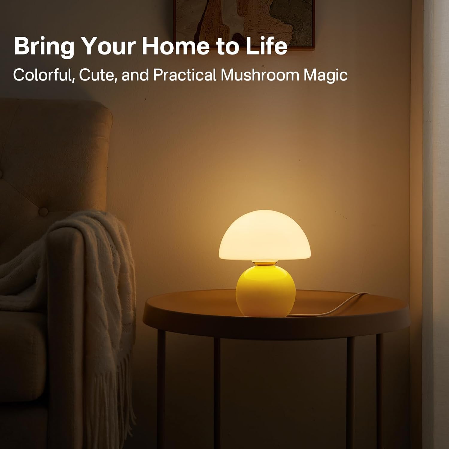 Dawnwake Mushroom Desk Lamp, Small Yellow Aesthetic Lamp for Bedroom & Living Room, Model DAWN-001