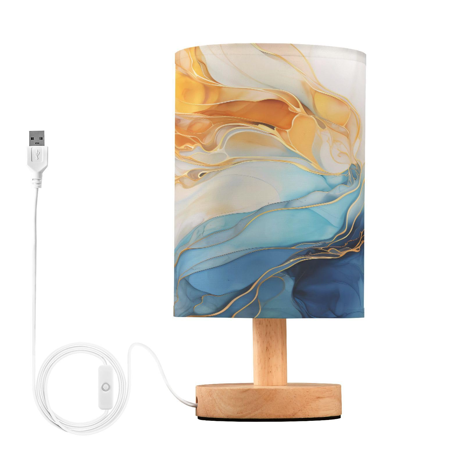ALAZA Table Lamp with USB Port Bedside Lamp Gold Blue Marble Small Nightstand Lamp Desk Lamp for Bedroom Gifts Office Living Roo