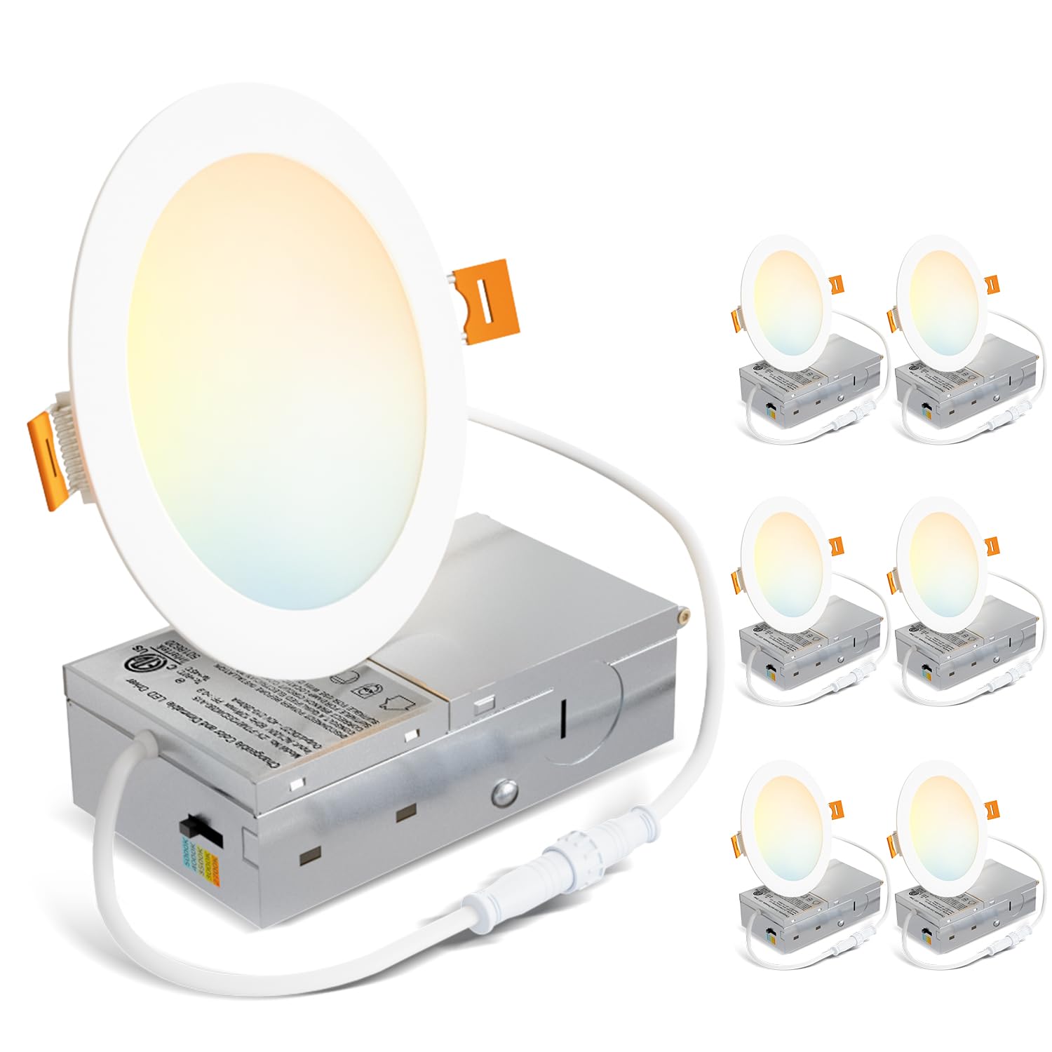Lvwit Ultra-Thin Recessed Lighting 6 Inch With Junction Box  1200Lm 2700K-5000K 5Cct Led Ceiling Lights  Dimmable Canless Wafer Downlight  Etl Fcc&Ic  Smooth Trim  6 Pack