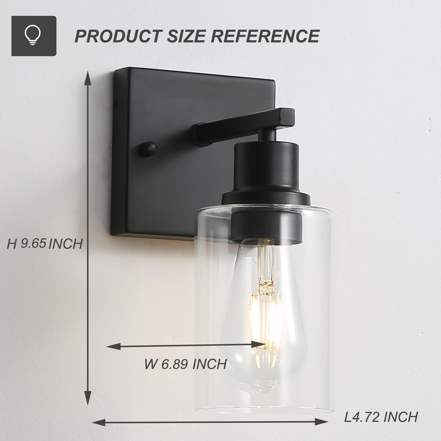 Jodauirt Hallway Wall Sconces Set Of 2,Farmhouse Modern Wall Lights Bathroom Matte Black Vanity Lights Fixtures With Glass Shade