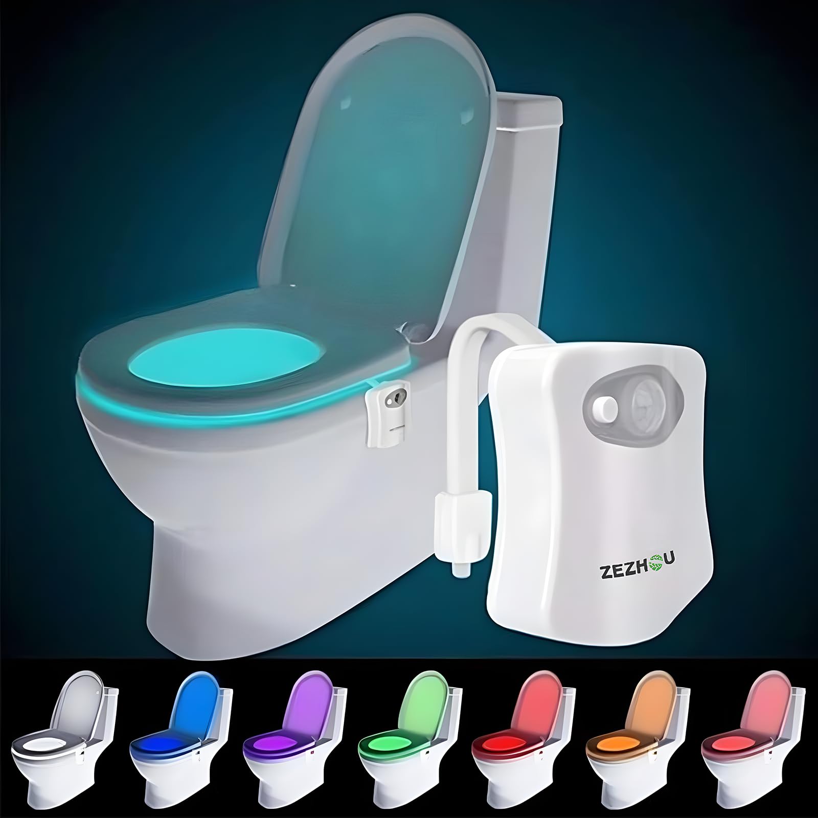 The Original Toilet Night Light Gadget, Fun Bathroom Lighting Add On Toilet Bowl Seat, Motion Sensor Activated Led 9 Color Modes
