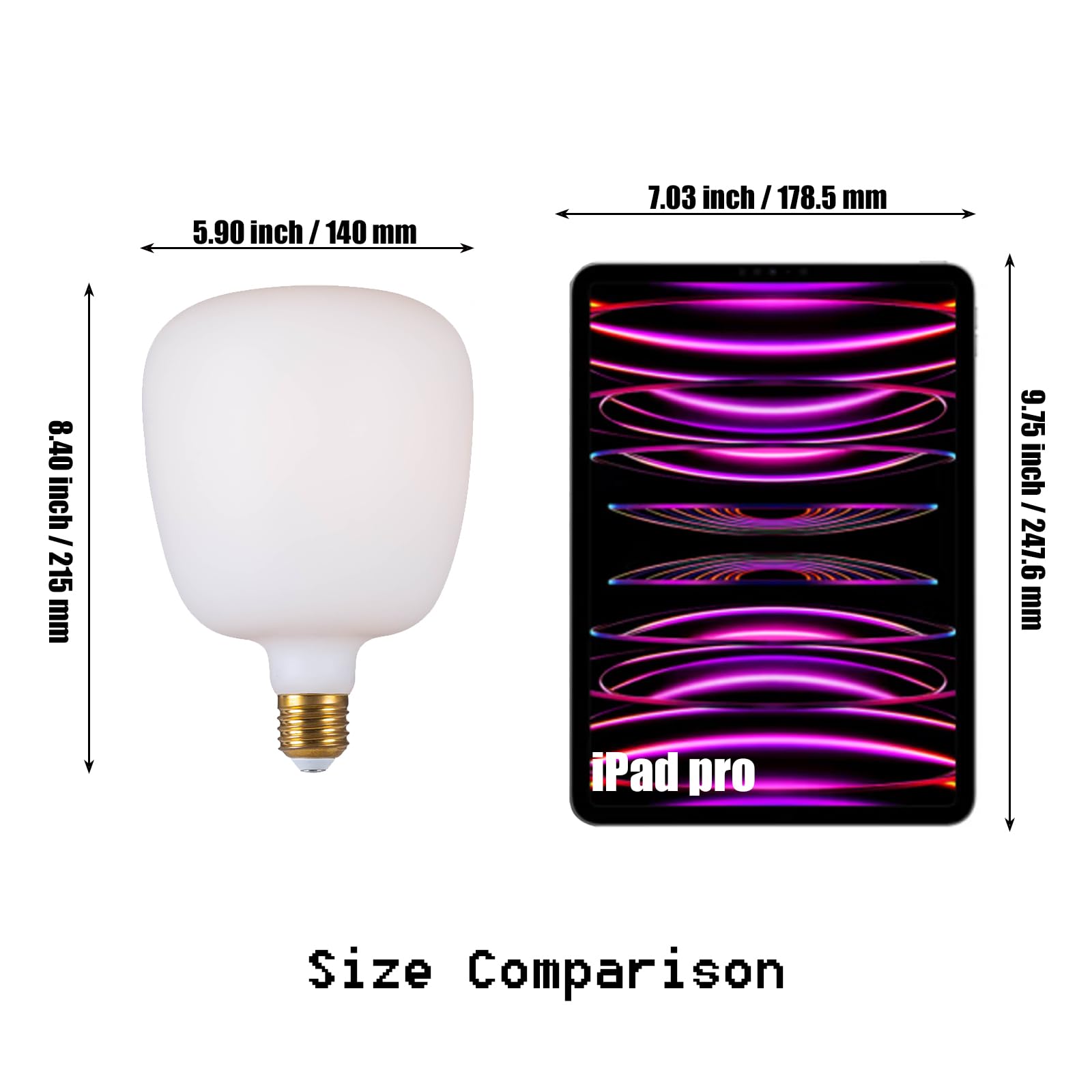 SD LUX Oversized LED Filament Bulb 12W 1800LM E26 Milky Glass T140WT Warm White (3000K) Dimmable, Vintage Style, 1