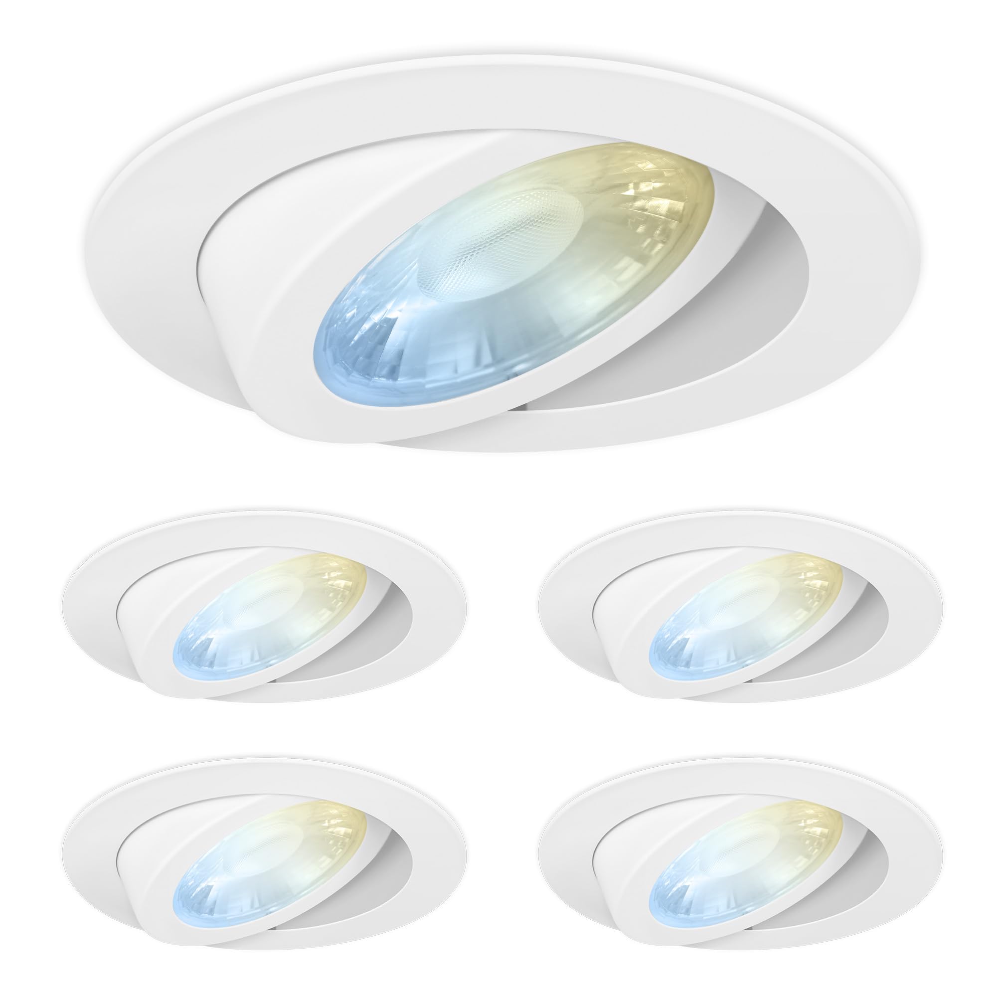 Feit Electric 6'' LED Canless Adjustable Recessed Downlights with Integrated J-Box, 65W Equivalent, Dimmable, 5CCT Selectable Wh