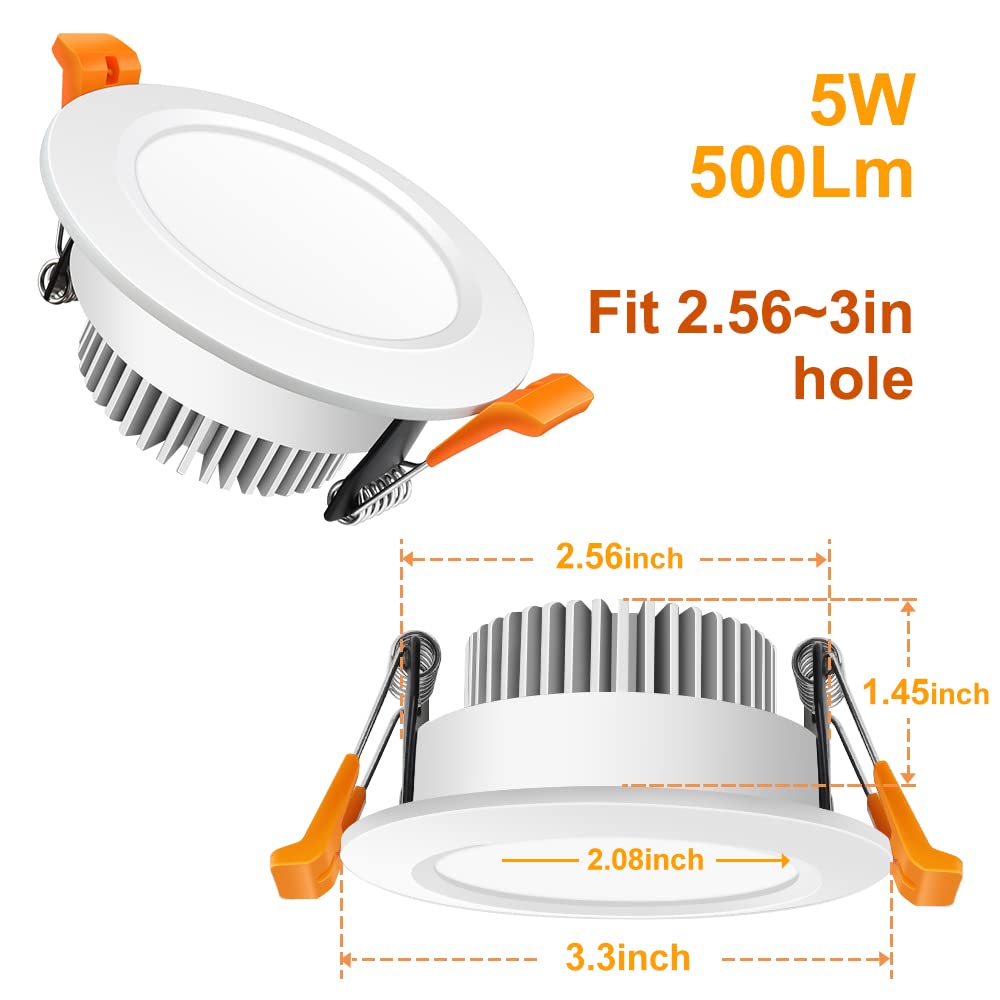 LEDLightsWorld 3 Inch Dimmable LED Recessed Downlight, 5W (40W Equivalent), Daylight White 6500K, 8 Pack