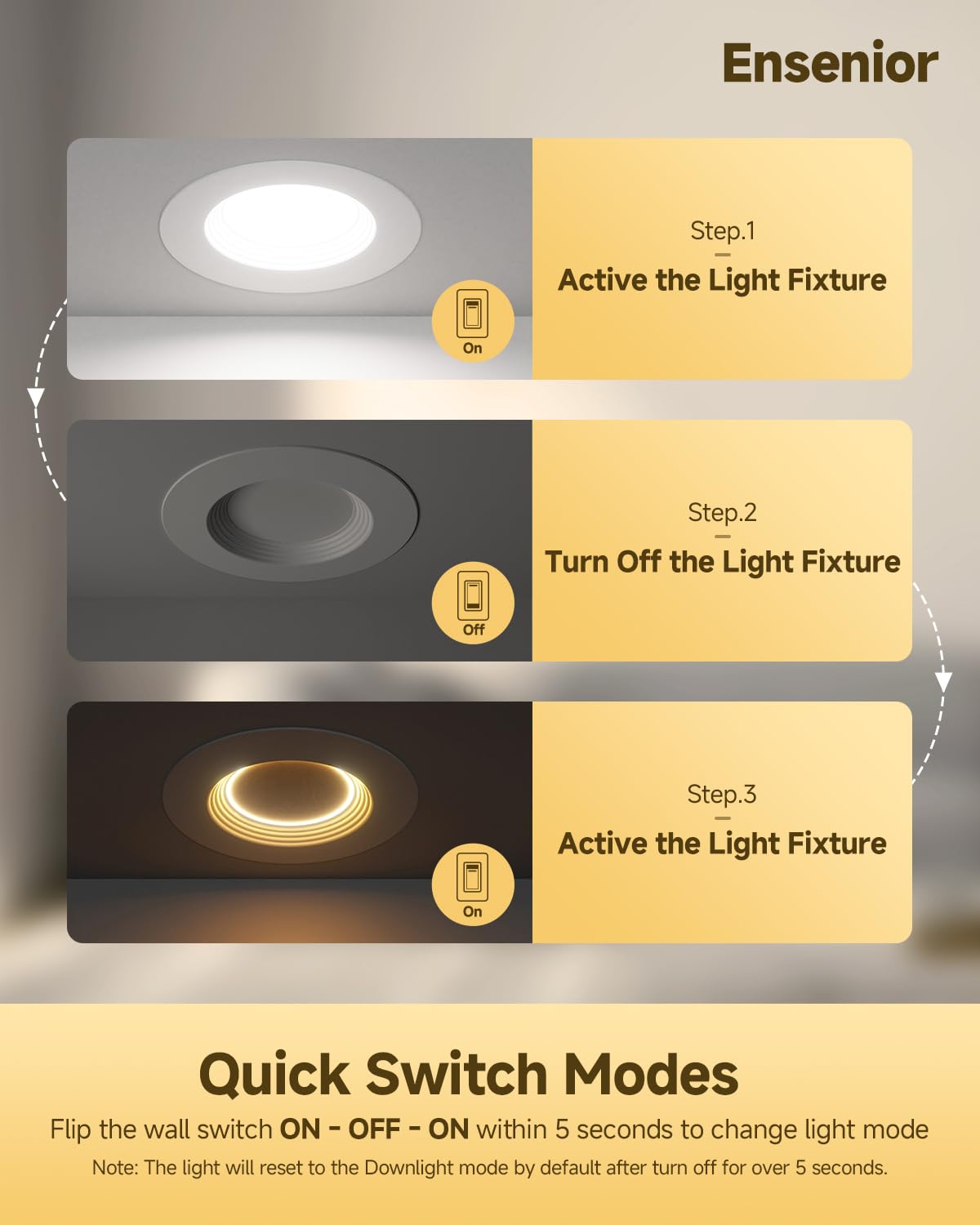 Ensenior 5/6 Inch 5CCT LED Can Lights, Retrofit Recessed Lighting, 110W Equivalent, 1000LM, 2700K-5000K Select