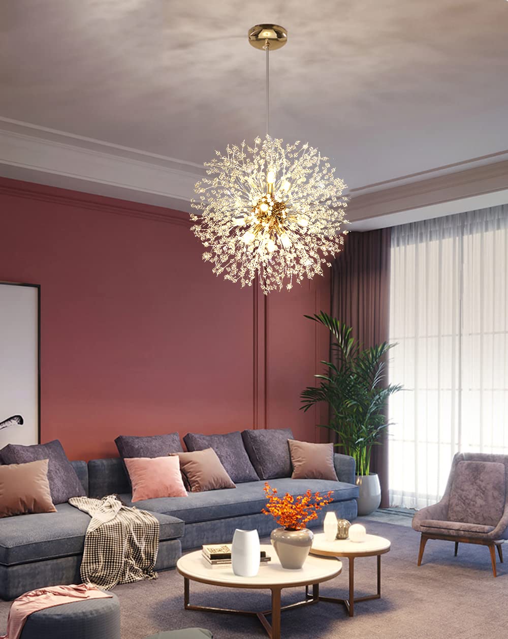 Mivenda Gold Crystal Chandeliers 12-Light Modern Dandelion Light Fixture,Firework Chandelier,Personalized Ceiling Hanging Lighti