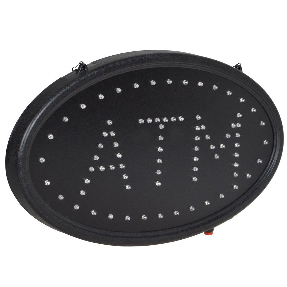 Boshen LED ATM Sign for Banks and Shops, Multicolor Metal, 19in L x 10in W, Model 04ODS0021, On/Off Switch, Oval inATMin Design
