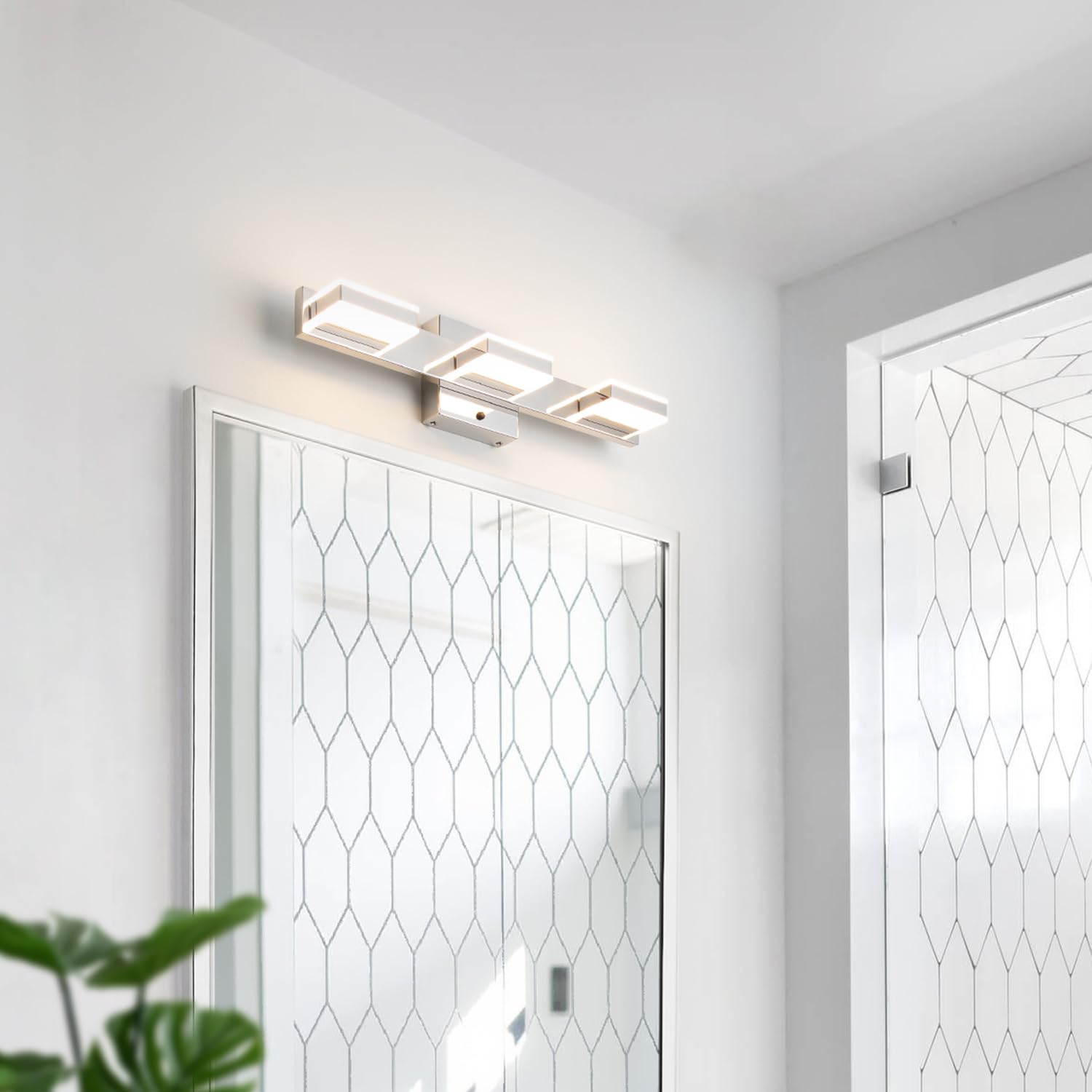 mirrea 20" LED Chrome Vanity Light Fixture, 3-Light, Adjustable CCT 3000K/4000K/5000K, Model 6013-3, Alloy Steel