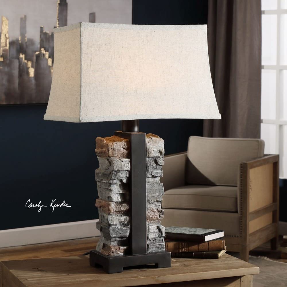 Uttermost Kodiak Table Lamp - 1 Light, Rustic Black, Concrete, 18in W x 28.5in H x 13in D, Model 27806-1