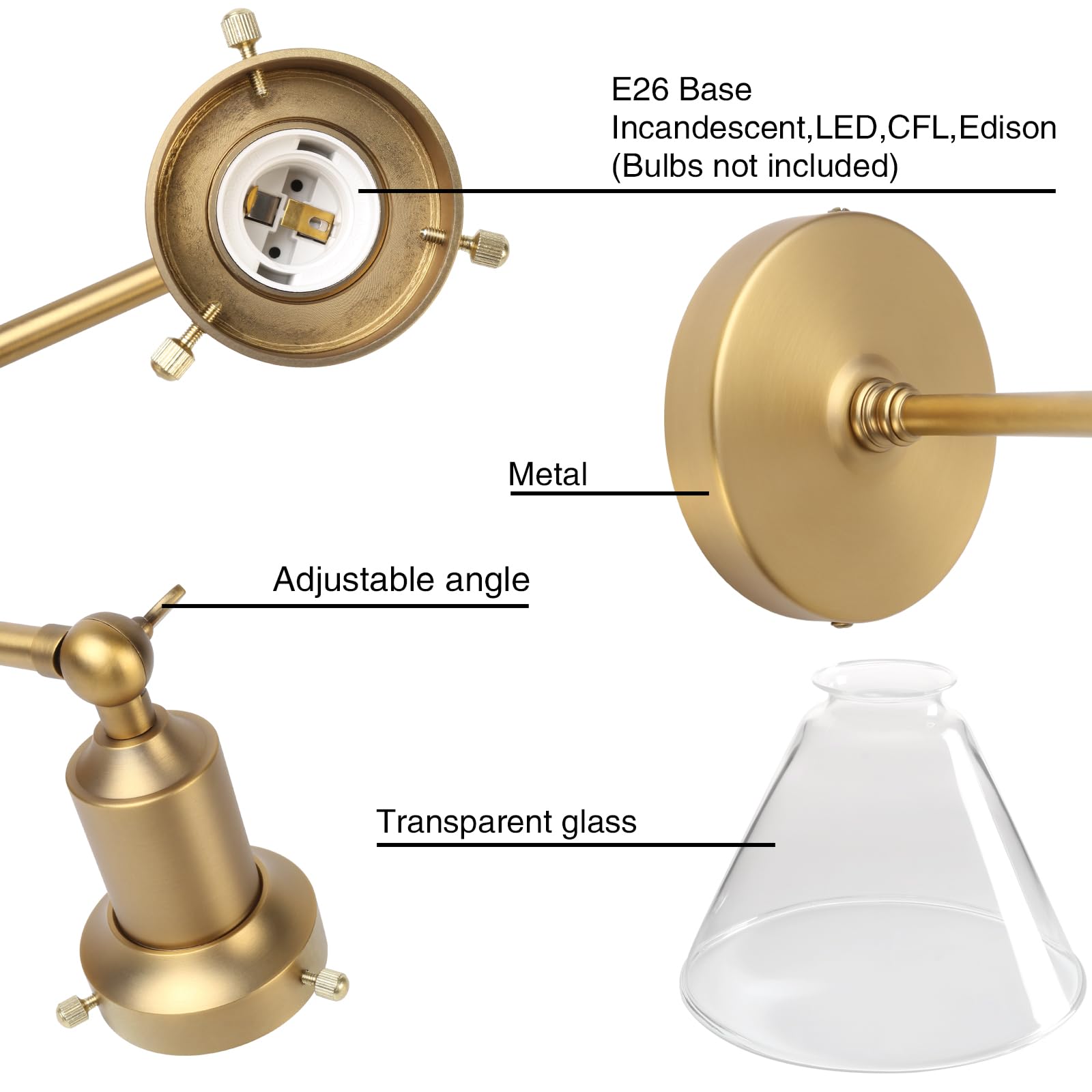 PERMO Industrial Vintage Wall Sconce Light Fixture, Hardwired, Funnel 1-Light, Antique Gold, Model Y410