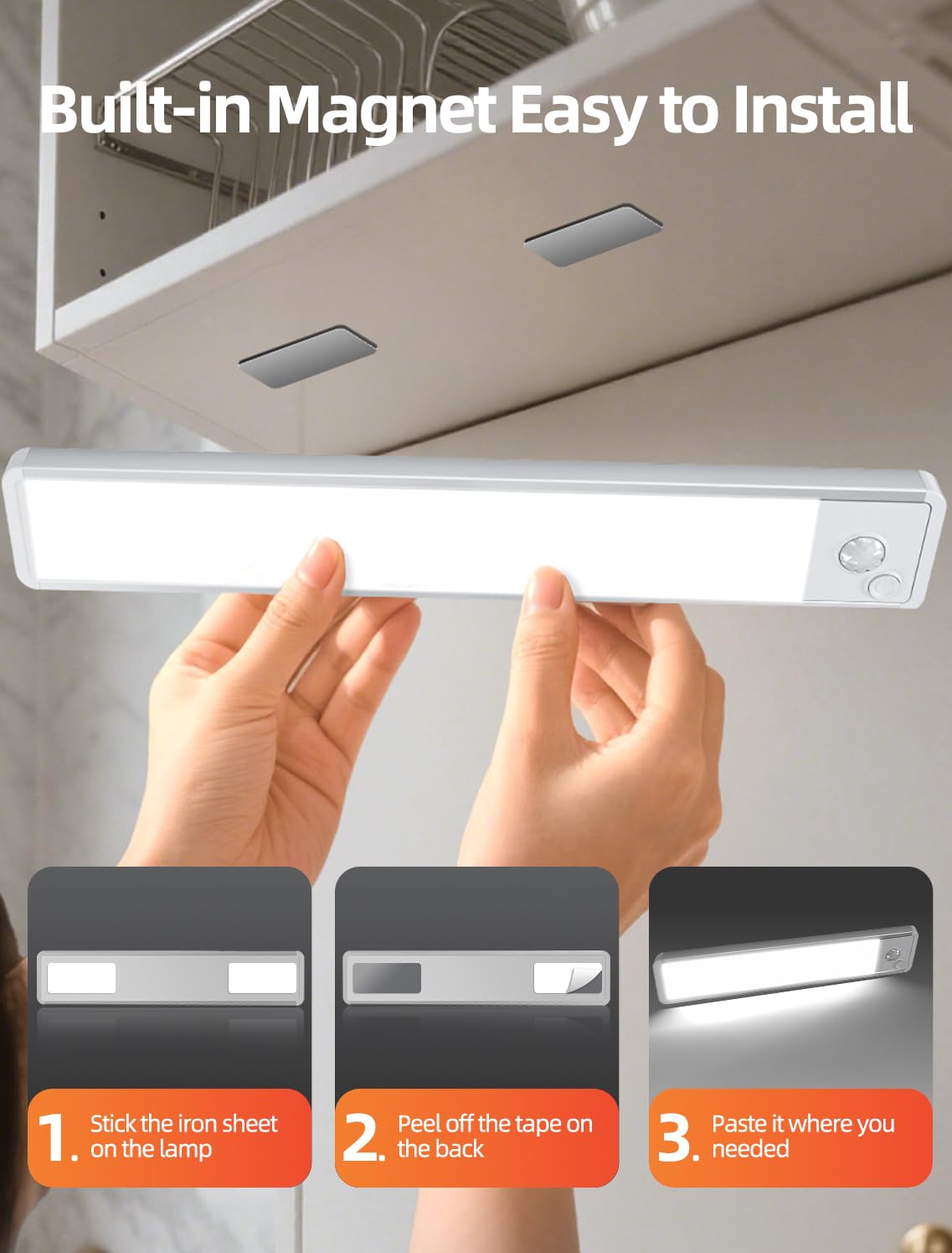 Under Cabinet Motion Sensor Lighting: 10 Inch Dimmable Rechargeable Lights Indoor - Battery Operated Lights - Undercabinet Closet Light Magnetic Led Light For Kitchen Home Bathroom Counter 5 Pack