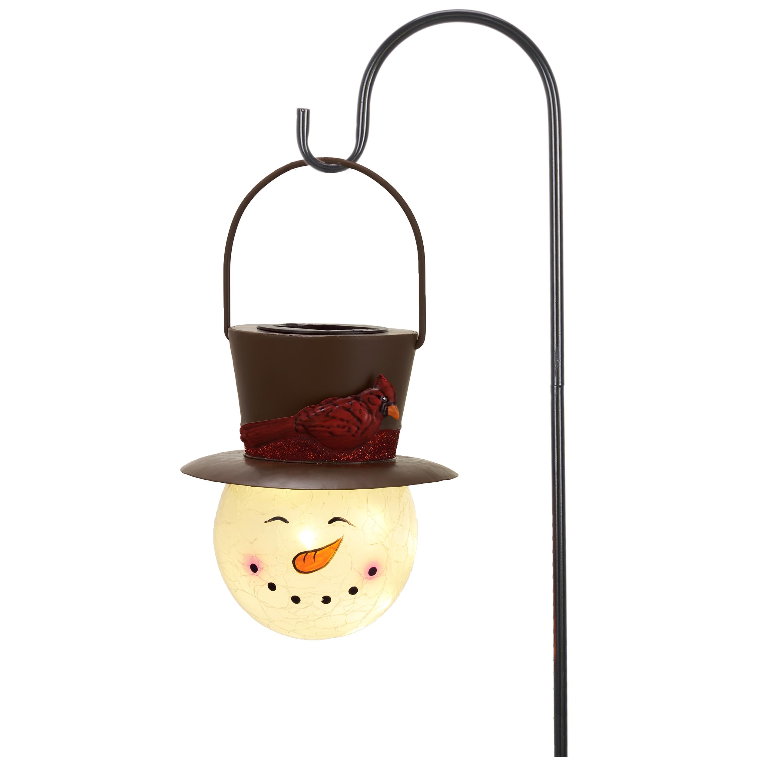 Teresa'S Collections Outdoor Christmas Decorations For House, 36'' Snowman Glass Solar Lantern Stake With Brown Cardinal Hat, Xm