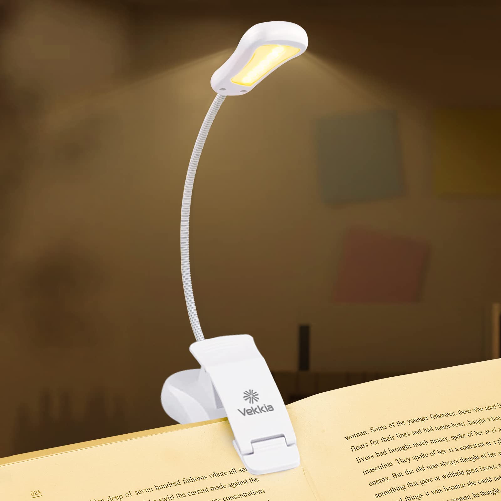 Vekkia 3000K Warm Led Rechargeable Book Light, Easy For Eyes, Clip On Reading Lights For Reading In Bed, Car & Travel, Lightweig