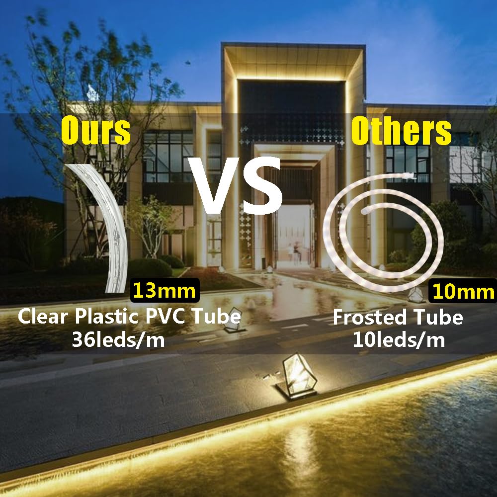 Foeers 10M 360 Led 110V Rope Lights 33Ft Outdoor Wedding Christmas Holiday Decoration Lights (Warm White)