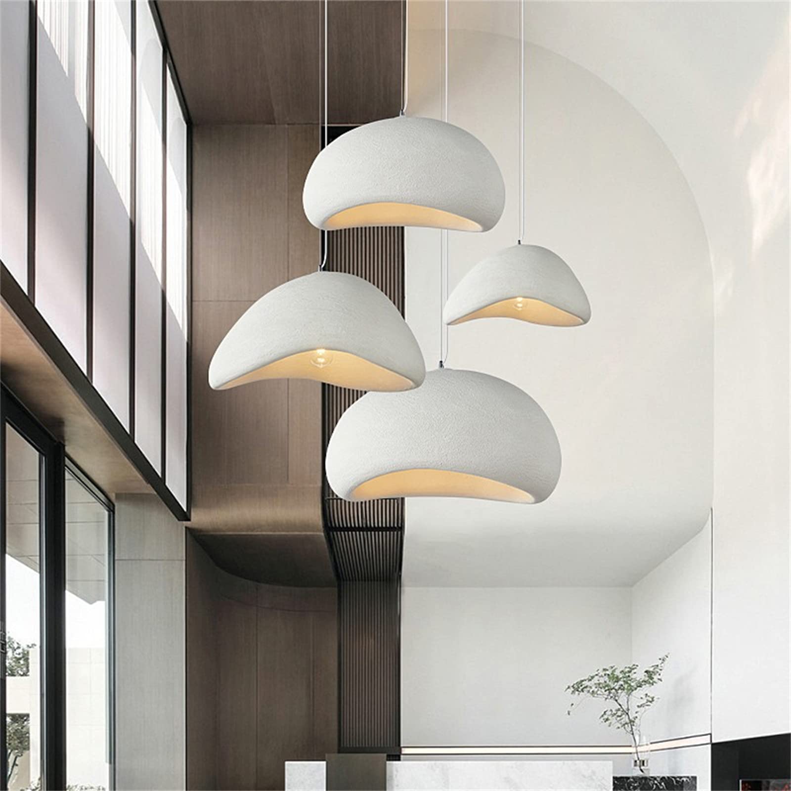 JAYMP Modern Pendant Light - 40cm Bird Nest Shape, Matte White, E26 Base, Wabi-Sabi Style for Dining Room, Kitchen & Hallway