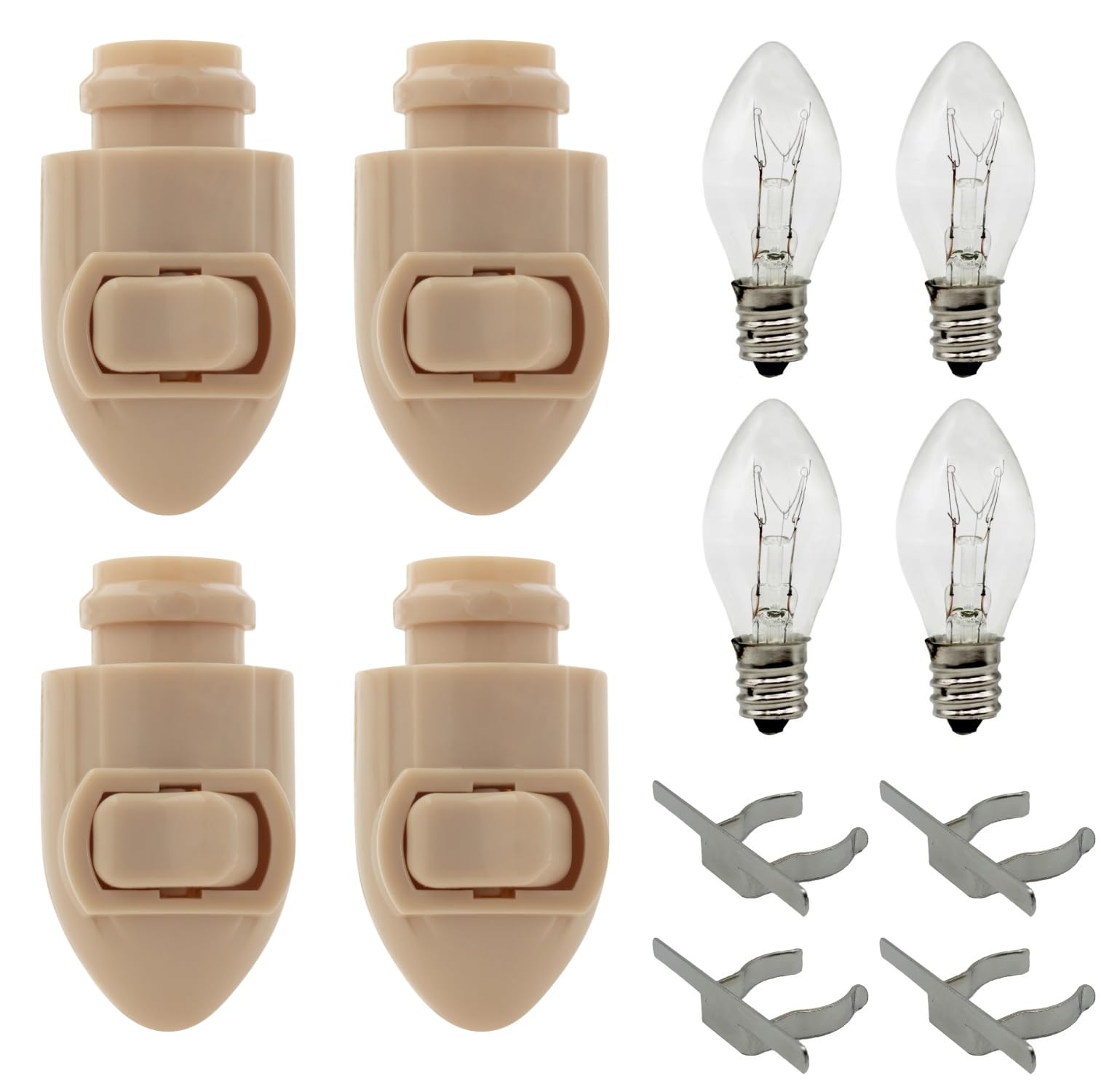 Creative Hobbies Plug in Night Light Module Includes 4 Bulbs and 4 Metal Clips, Great for Making Your Own Decorative Night Lights, Pack of 4 (Ivory)