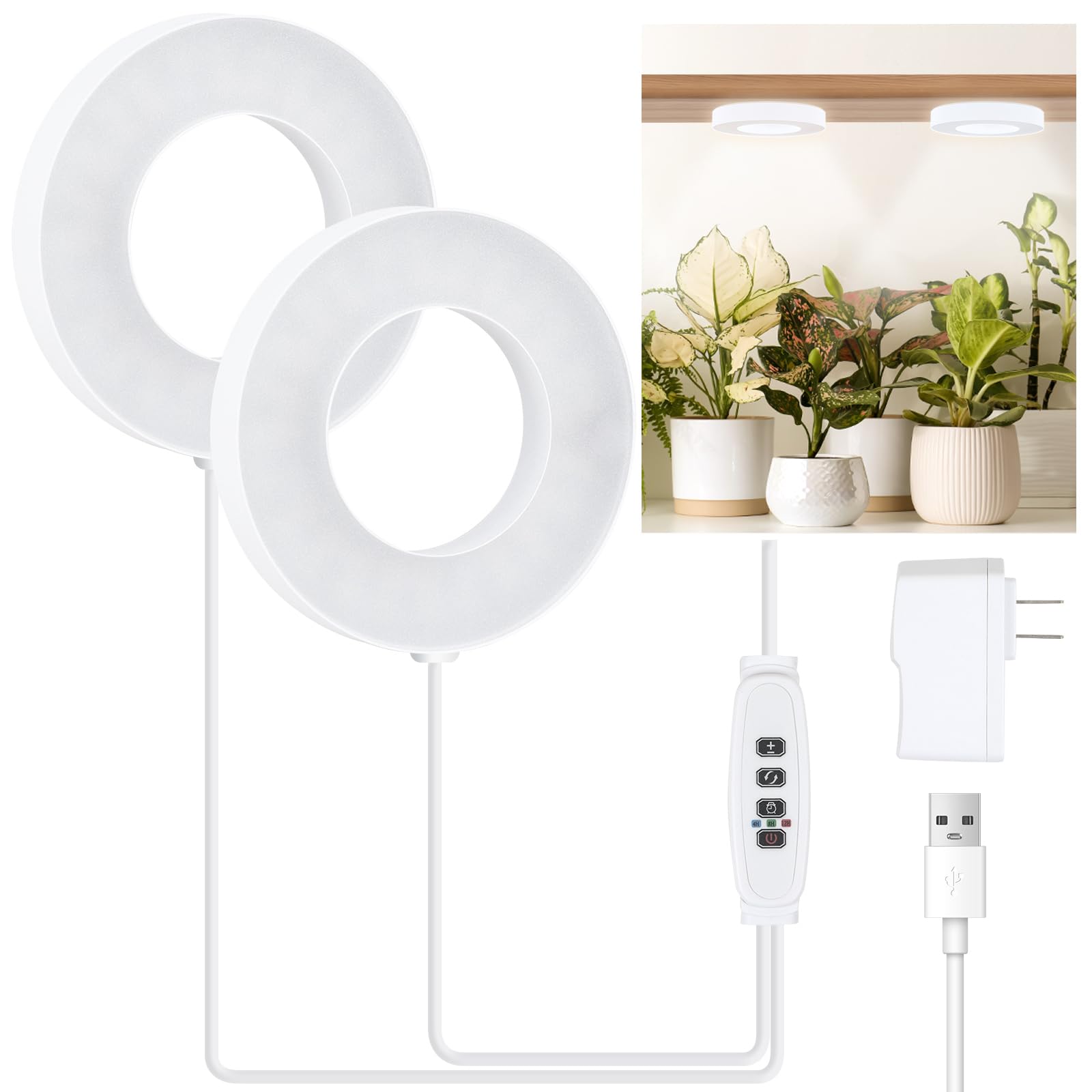 Aopeids 96 Led Grow Lights For Indoor Plants Full Spectrum 5000K, Upgraded 3 Lighting Modes, Plant Light With Auto On/Off Timer 4/8/12H, Halo Small Grow Light 10-Level Dimmable (White, Dual Head)
