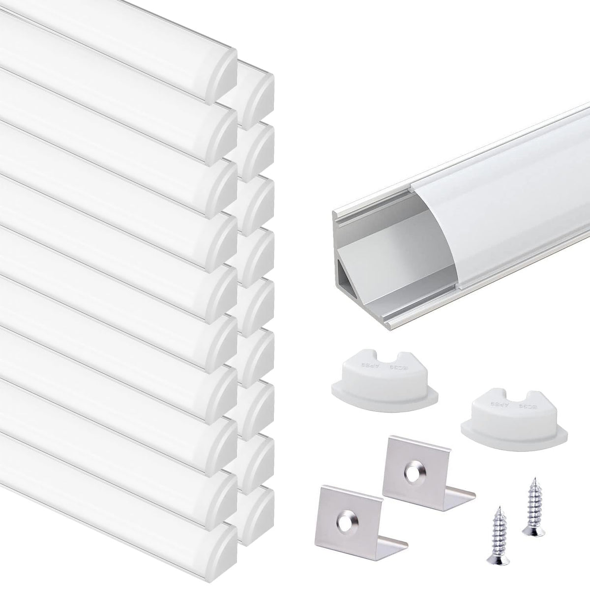 VST 20Pack 1 ft LED Aluminum Channel with Milky White Cover V Shape 16x16mm, Led Strip Light Track with End Caps and Mounting Cl