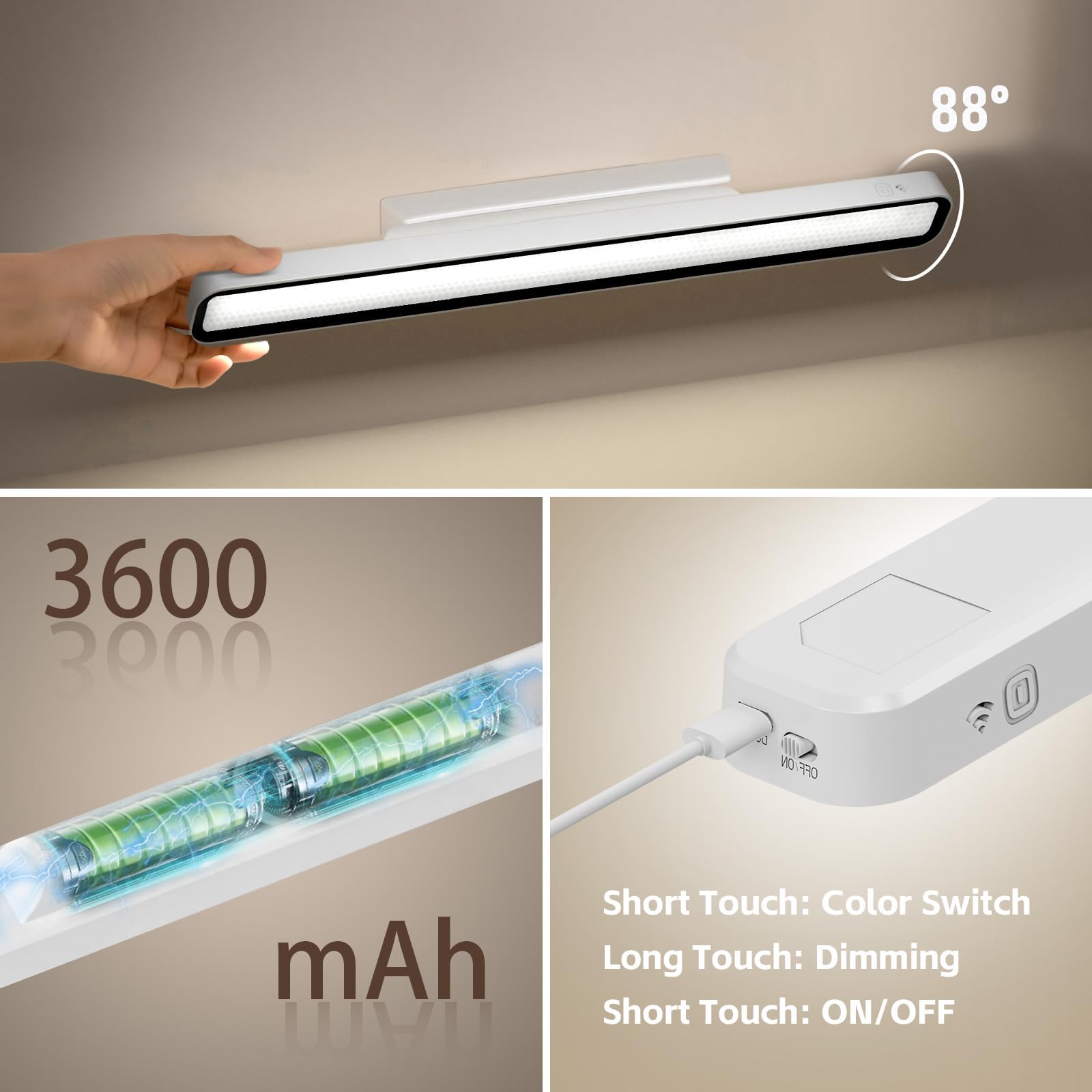 Xmnsoly Magnetic Light Bar, Rechargeable Led Desk Light Bar, 3000K, 4500K, 6000K Color Adjustable Touch Control Lighting For Des