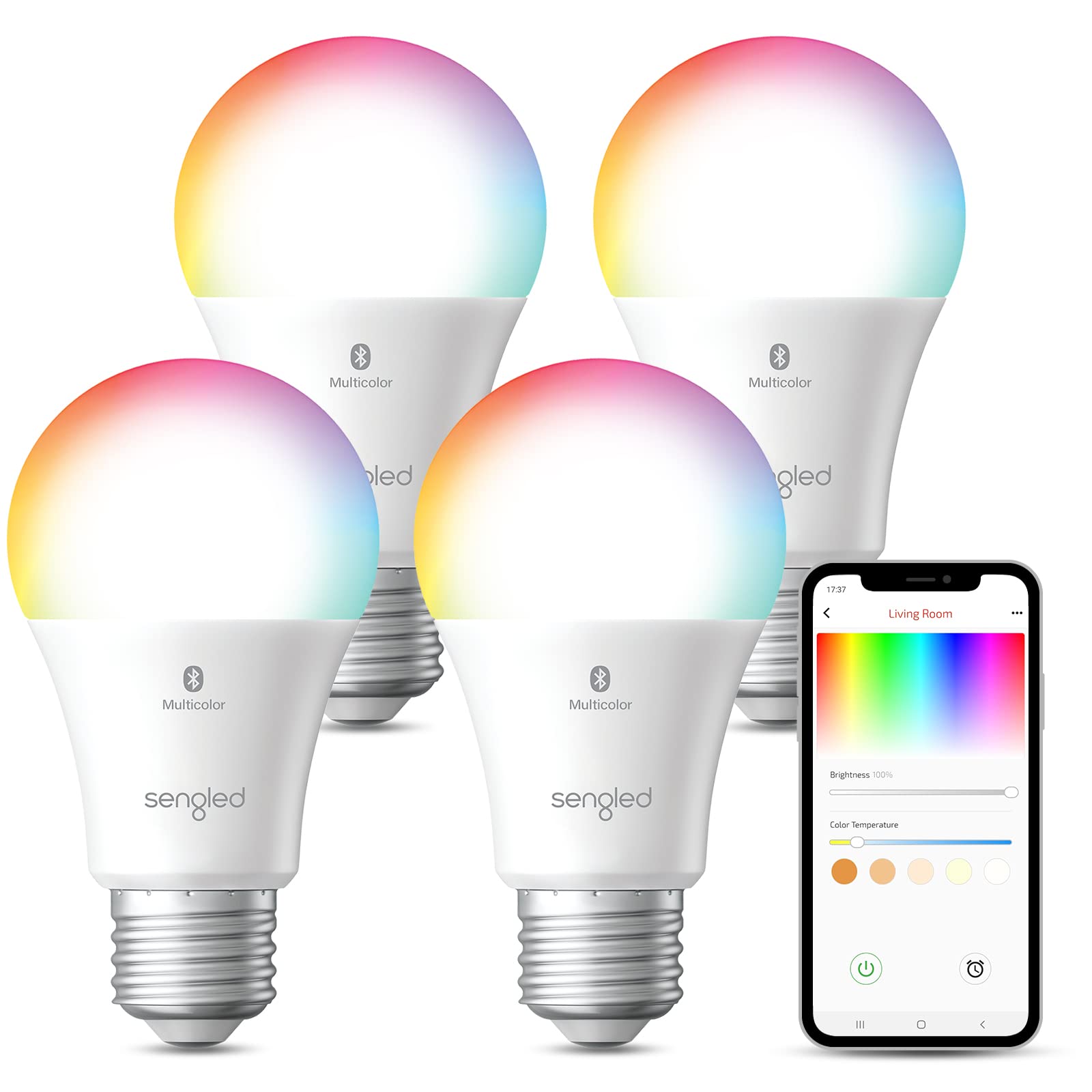 Sengled Alexa Light Bulbs, 75W Equivalent, S1 Auto Pairing with Alexa Devices, Smart Light Bulb that Work with Alexa, Bluetooth Mesh Smart Home Lighting, ?Multicolor Dimmable, No Hub Required,4-Pack