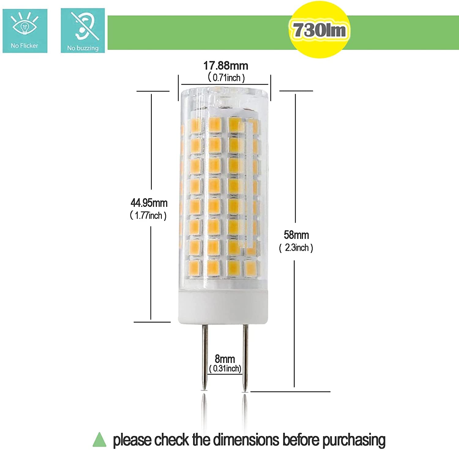 ZSSXOLED G8 LED Bulb Dimmable 7W Bi-Pin Base Warm White 3000K, 5 Pack, Ceramic for Under Cabinet Lighting