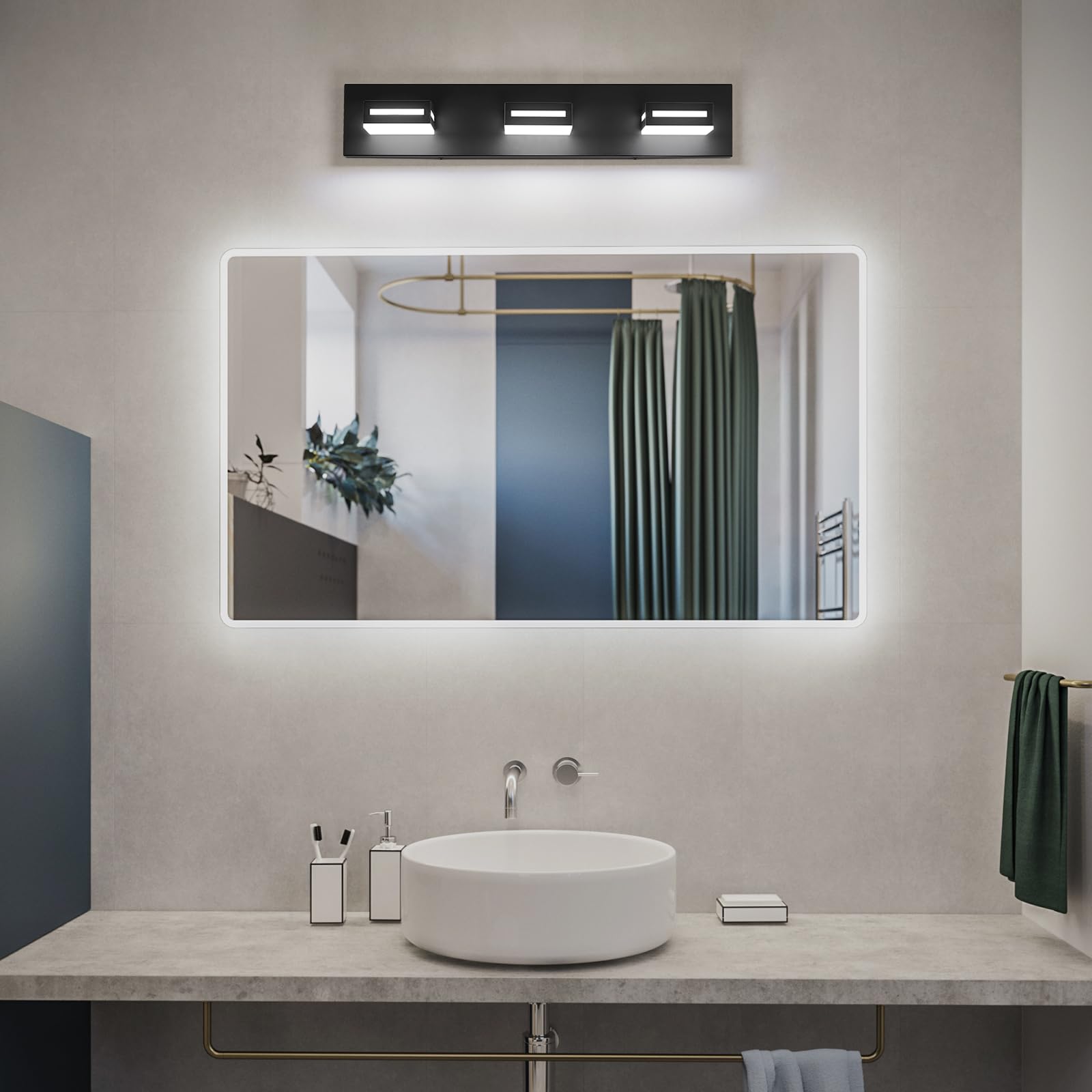 Donrao 24-Inch Black Metal 3-Light LED Bathroom Vanity Light Fixture, Cool White 6000K, Model DY2409200001
