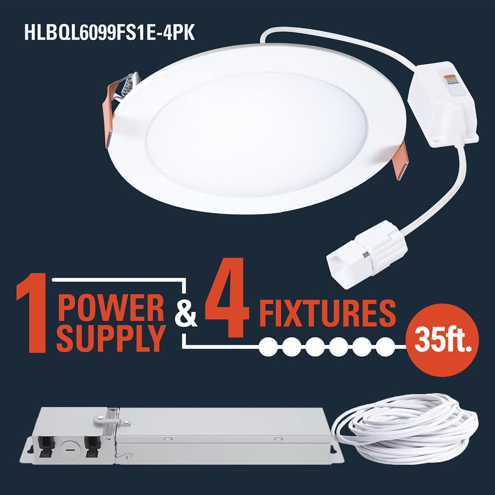 HALO Quicklink 6 Inch Canless LED Wafer Light - 4 Pack, 975 Lumens, 5 Color Temps, for Ceiling & Shower - White