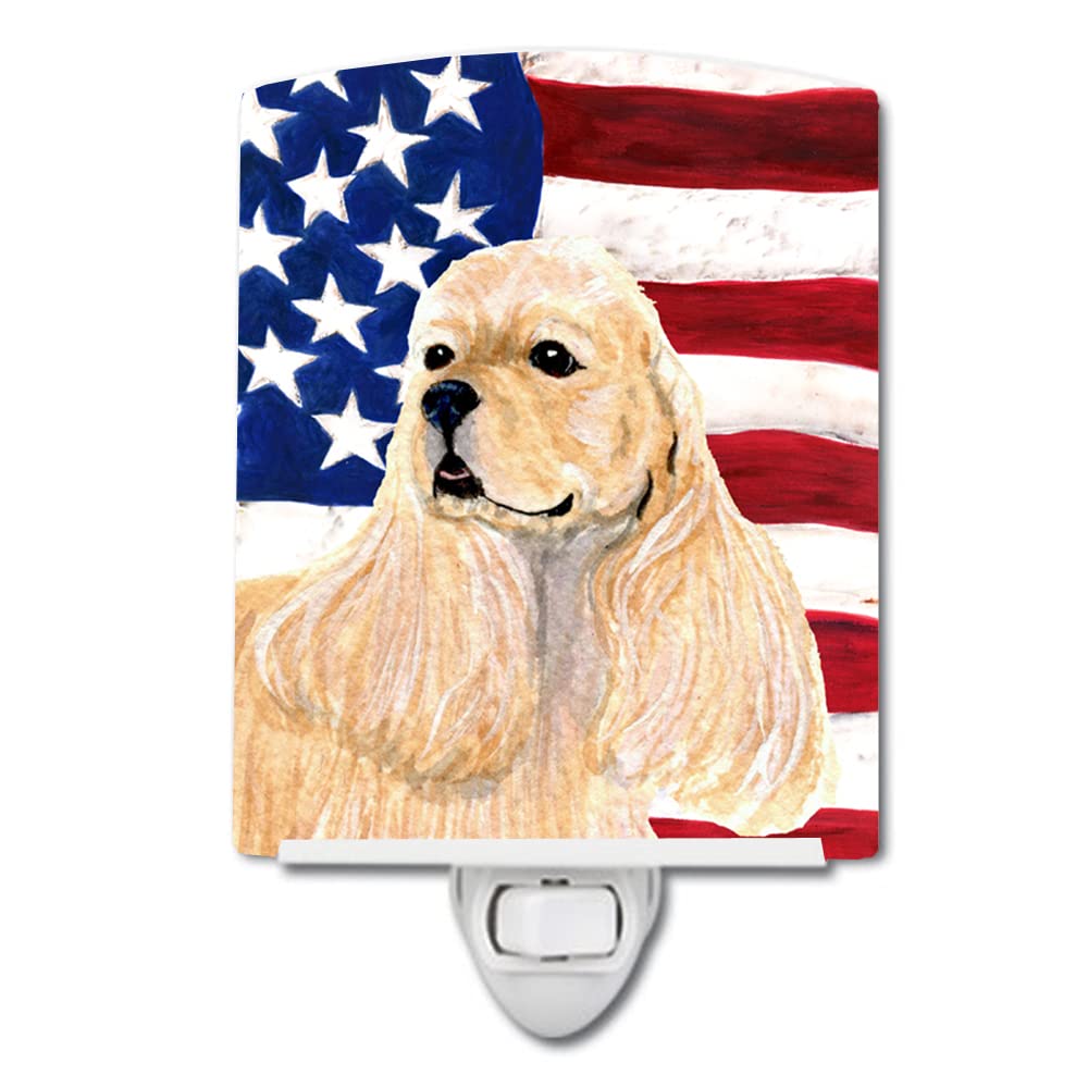 Carolines Treasures Ceramic Night Light, USA American Flag, Cocker Spaniel, 6x4x3in, Multicolor, Model SS4006CNL