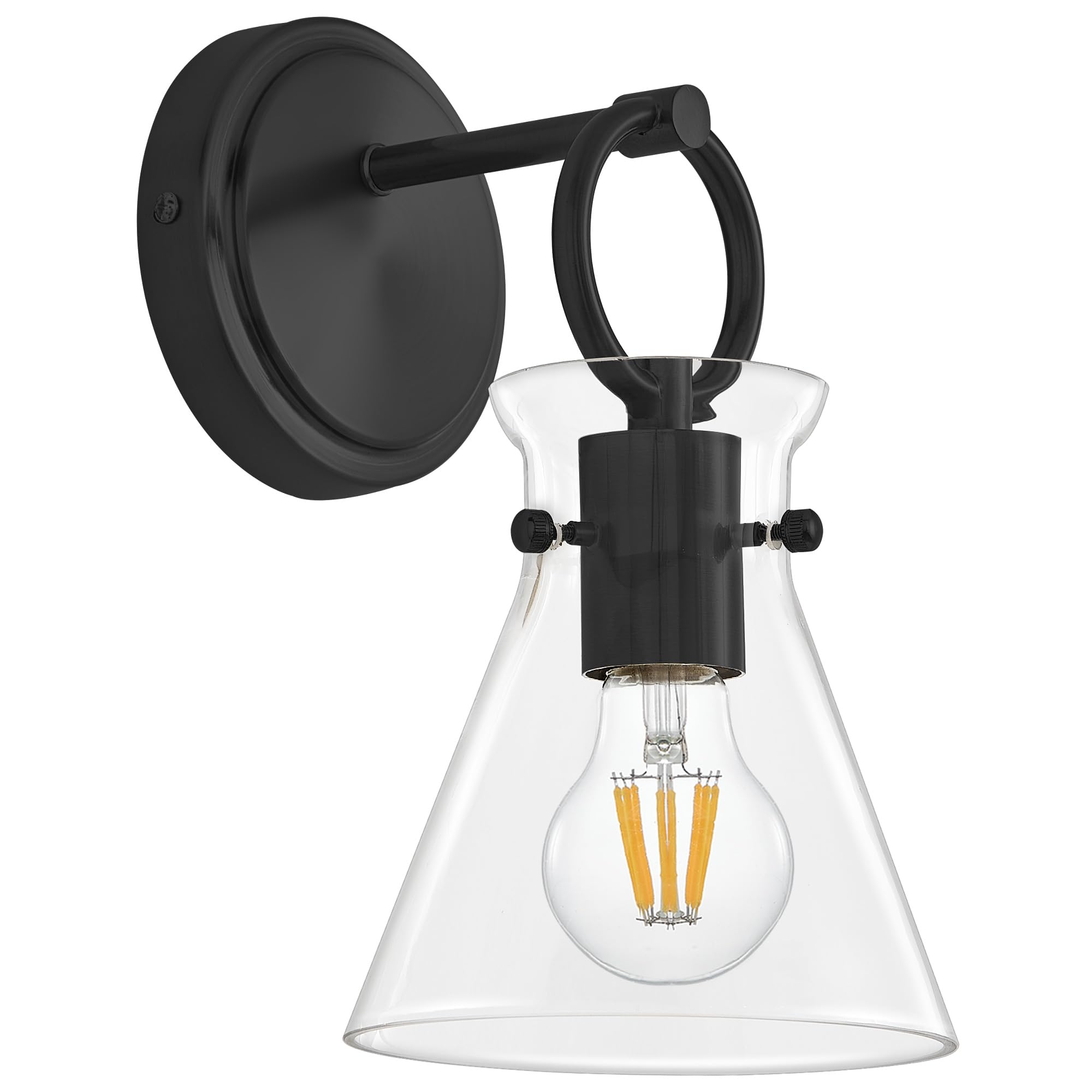 Gednbo Wall Sconce For Bathroom Modern Vanity Light Fixtures Hardwired Wall Mount Lighting Lamp Farmhouse Wall Lights With 6 Clear Glass Shade For Bedroom Living Room Mirror Kitchen (Black  1 Pack)