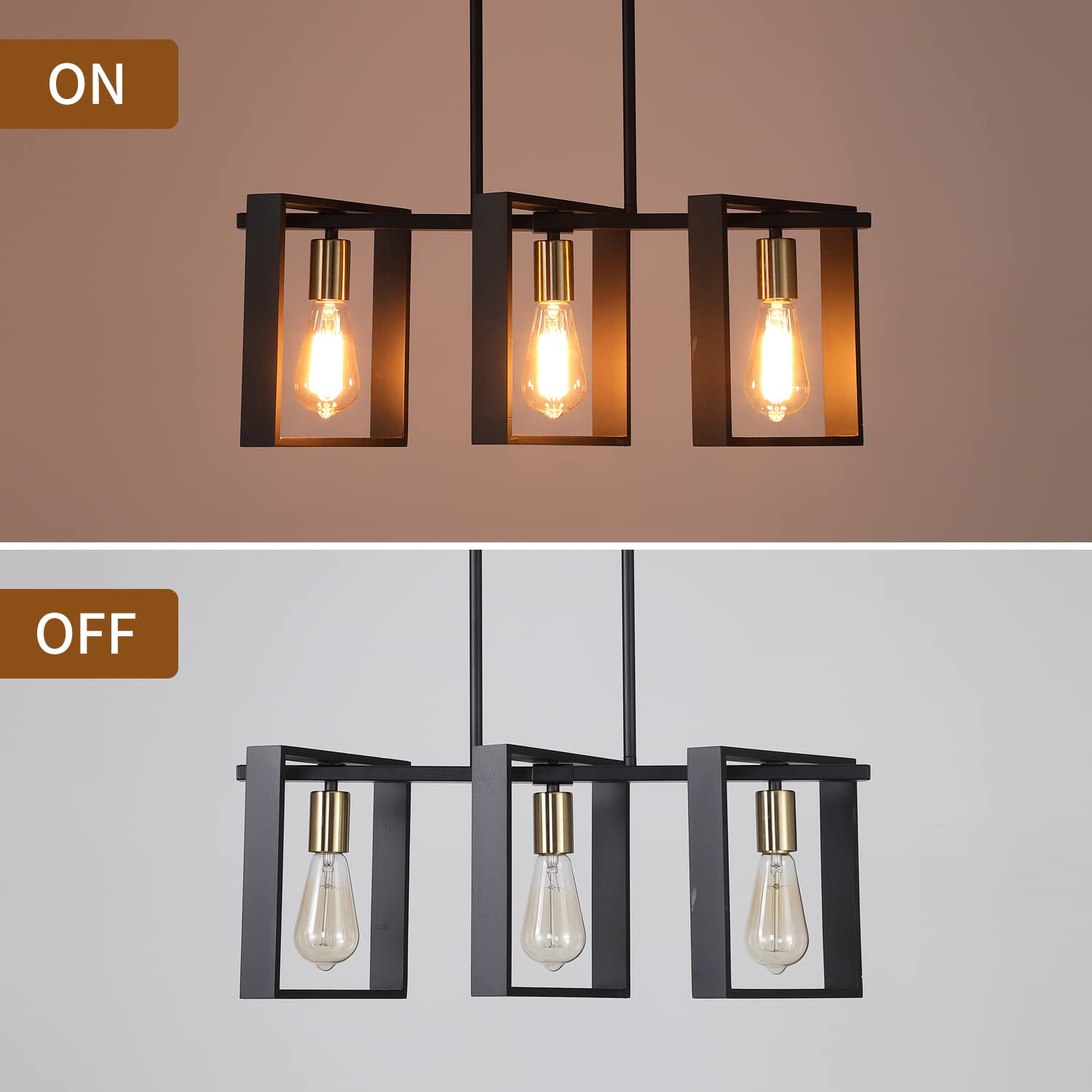 9Mmml Modern 3-Light Kitchen Island Pendant Light, Black & Gold, Adjustable Height Chandelier