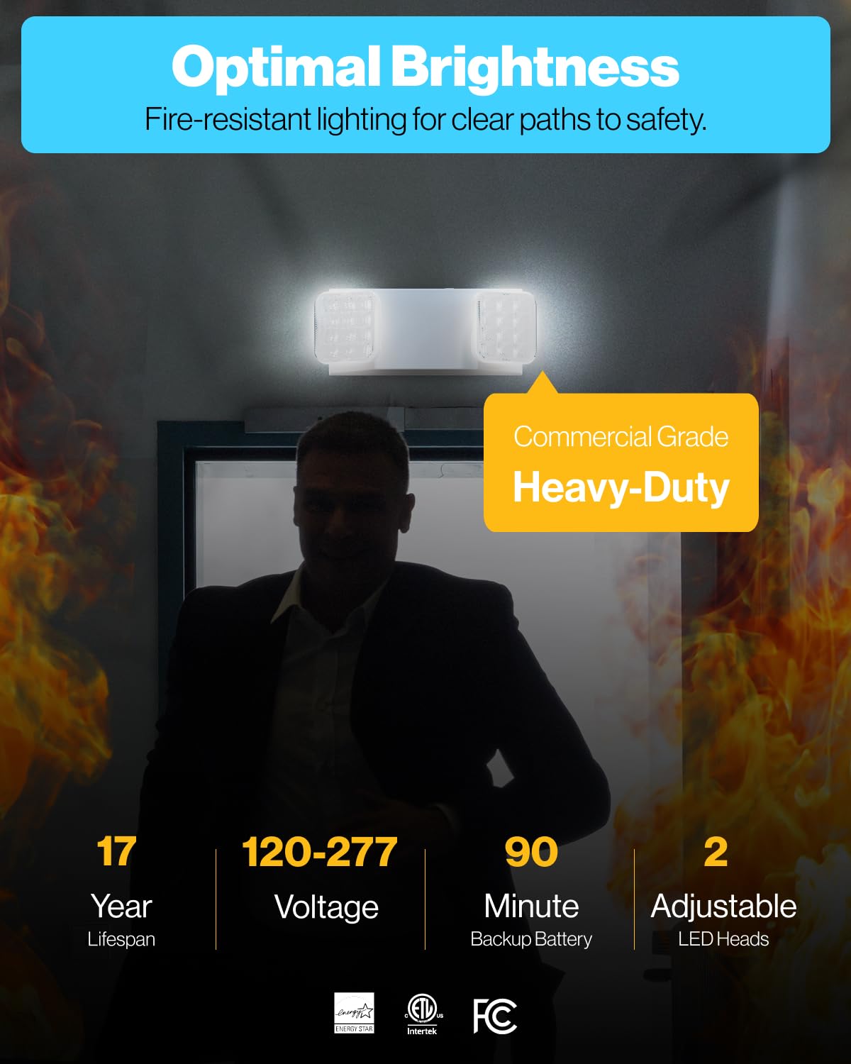 Sunco Emergency Lights Commercial Emergency Led Flood Lights For Power Outages Backup Battery (90 Minutes) Wall Mount, Hard Wire