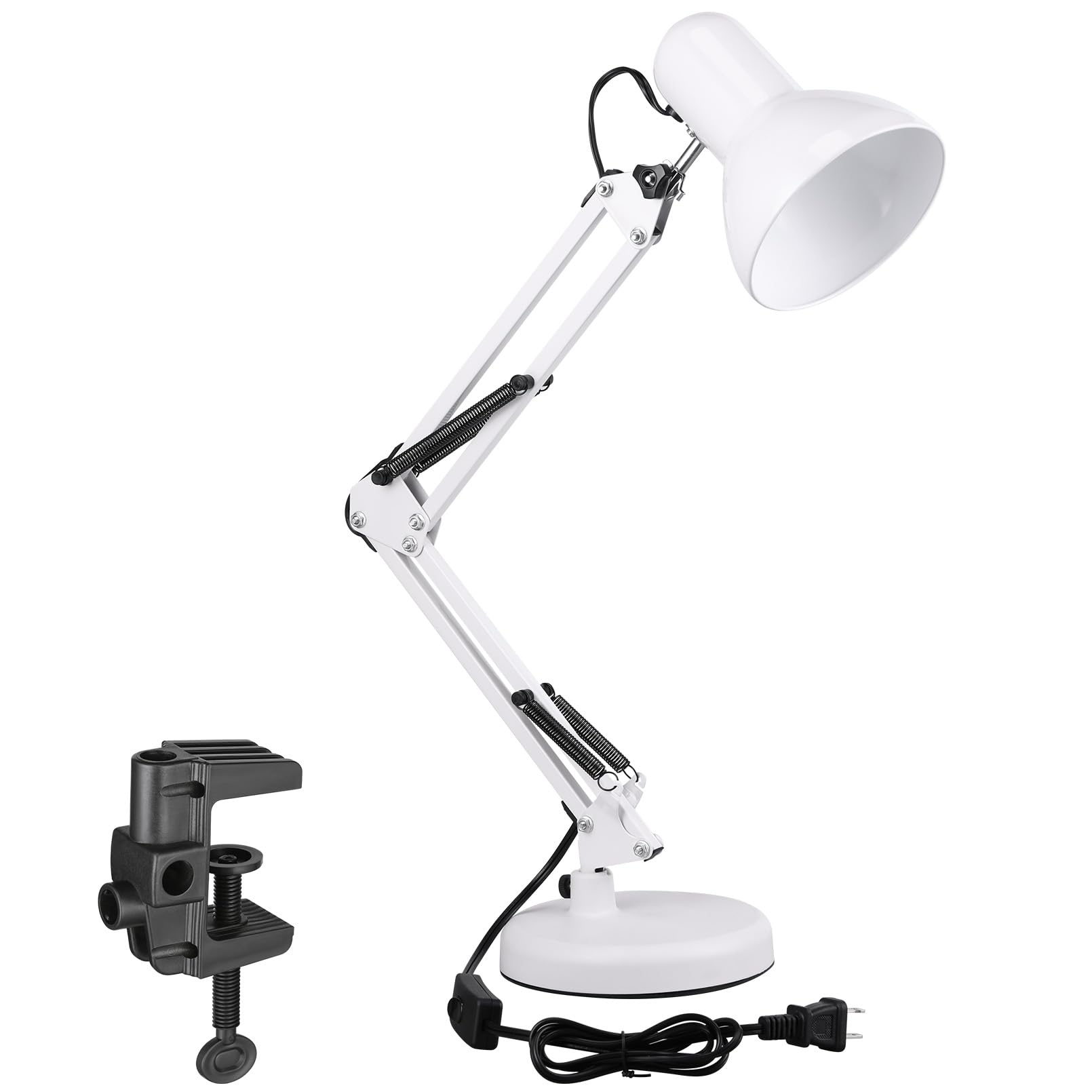 TORCHSTAR Metal Desk Lamp, Adjustable Gooseneck, Architect Design, E26 Base, White, Model R1-ATSADEK-40WMWHT-V2