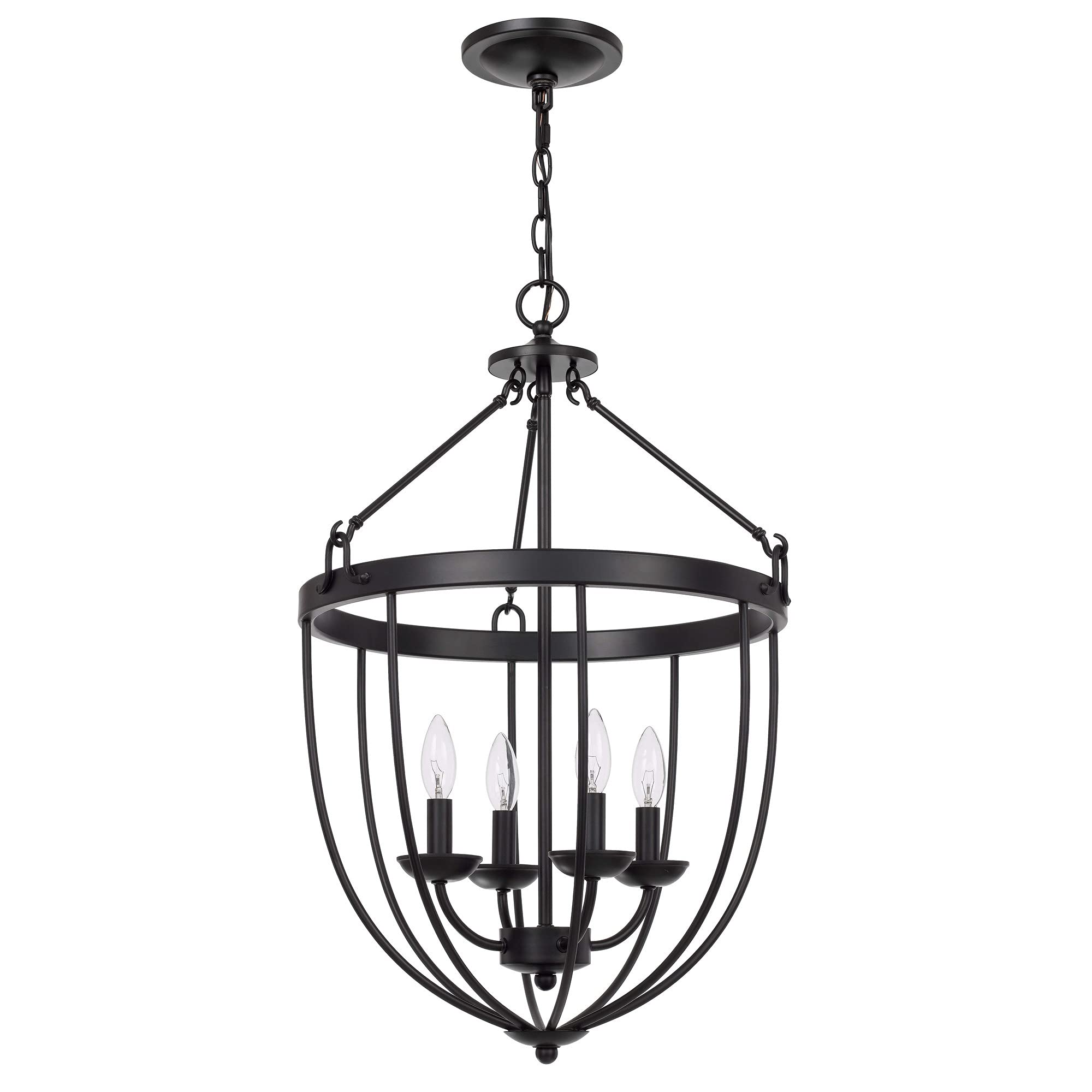Benzara BM241879 Chandelier with Metal Bird Cage Pendulum Design Black