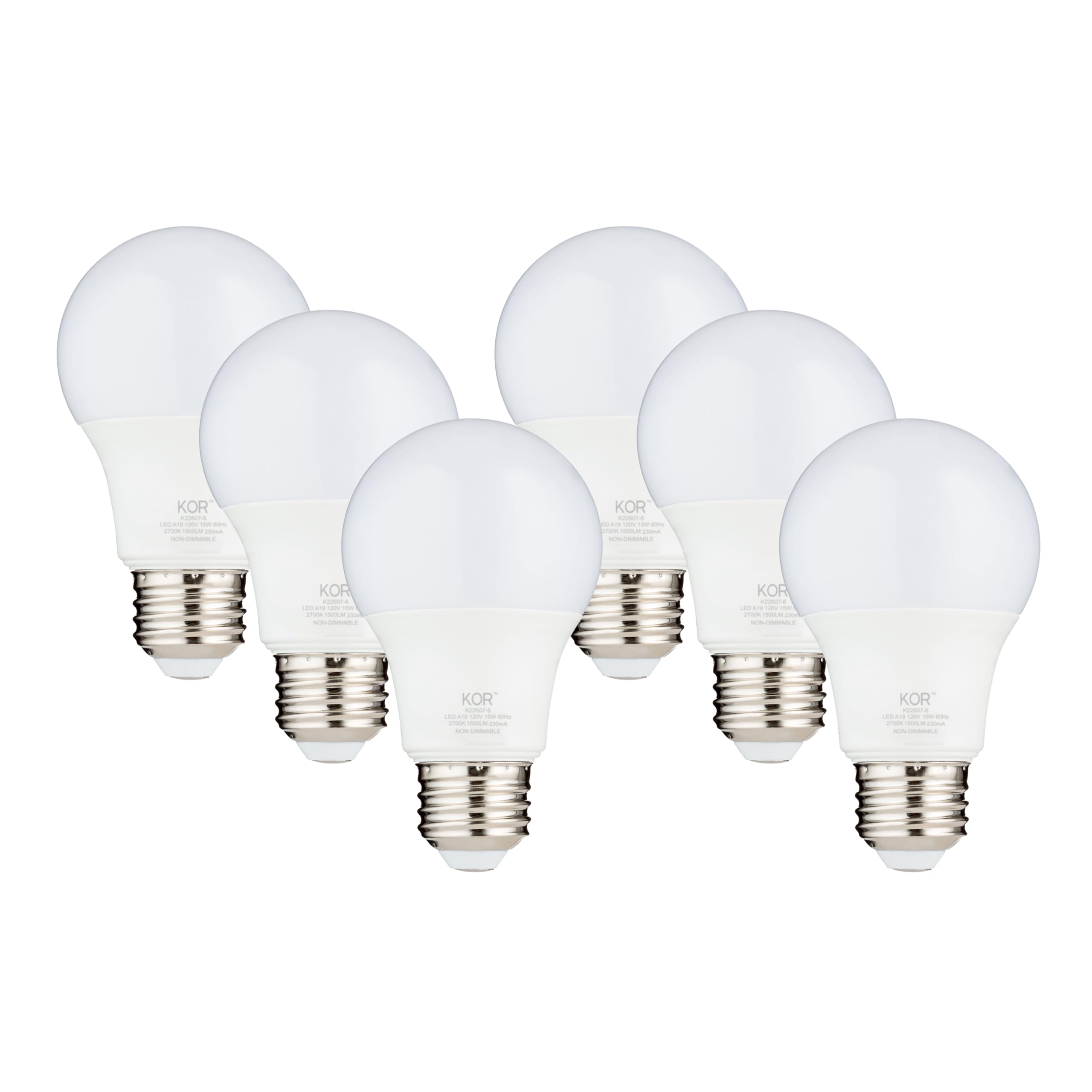 Kor 100W Equivalent Led Light Bulbs, 15W 27K 1500 Lumens Soft White 2700K Non-Dimmable, A19 E26 Standard Base, 10000 Hour Lifeti
