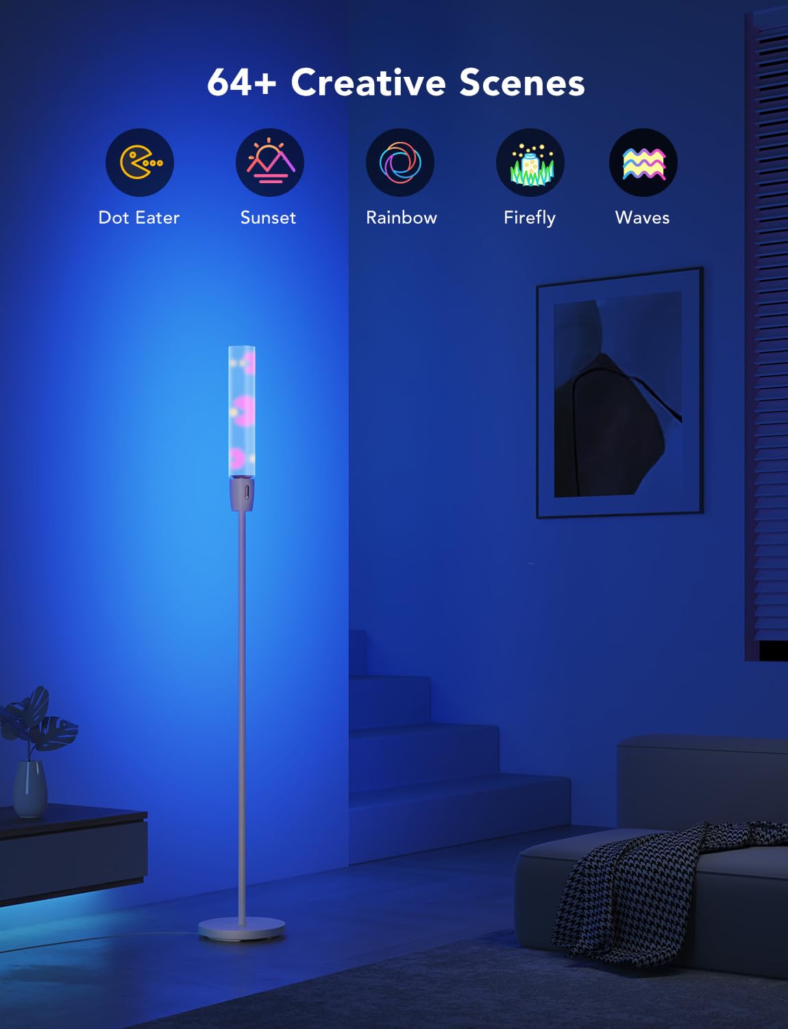 Govee Rgbic Cylinder Floor Lamp, Led Corner Floor Lamp With Wi-Fi App Control, Smart Lamp With 64+ Scenes, Diy Mode, Music Sync, 1500 Lumens Modern Lamp For Bedroom, Living Room