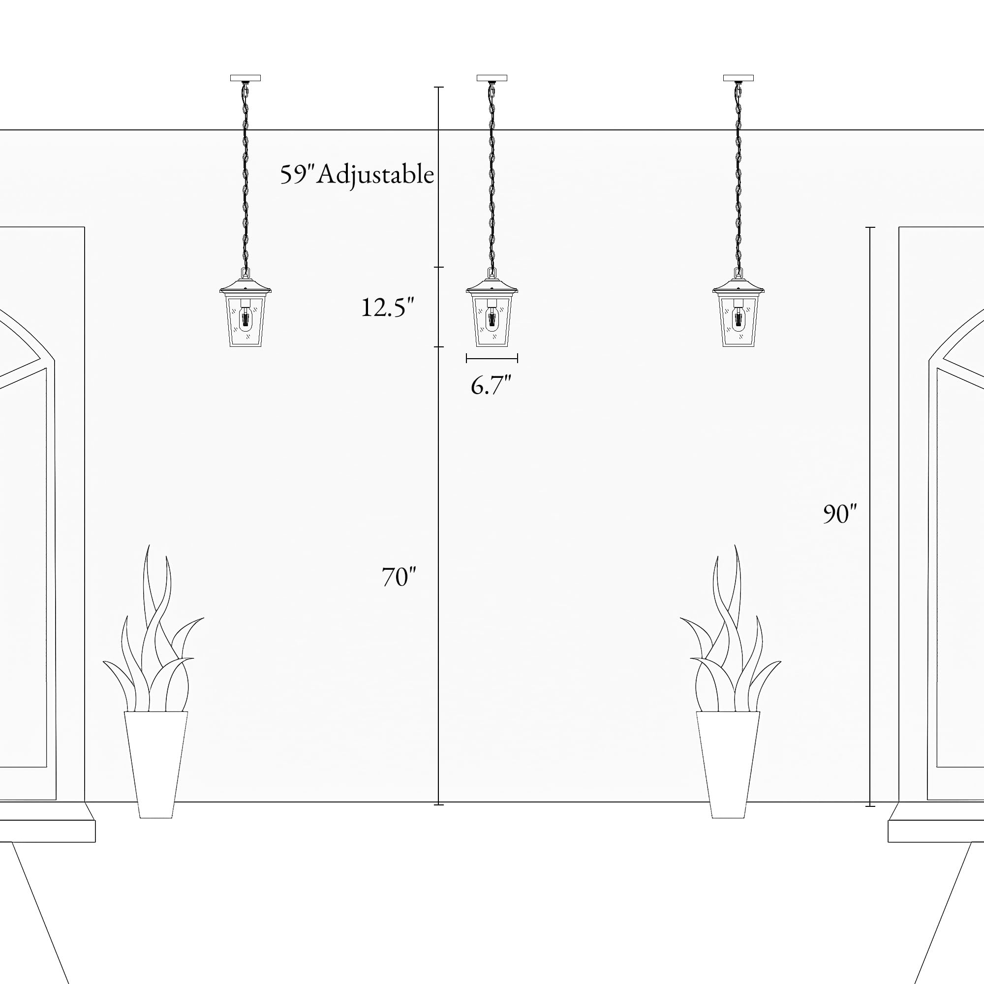 Gepow Outdoor Pendant Light, Black Anti-Rust Hanging Lantern With Adjustable Chain, Clear Glass