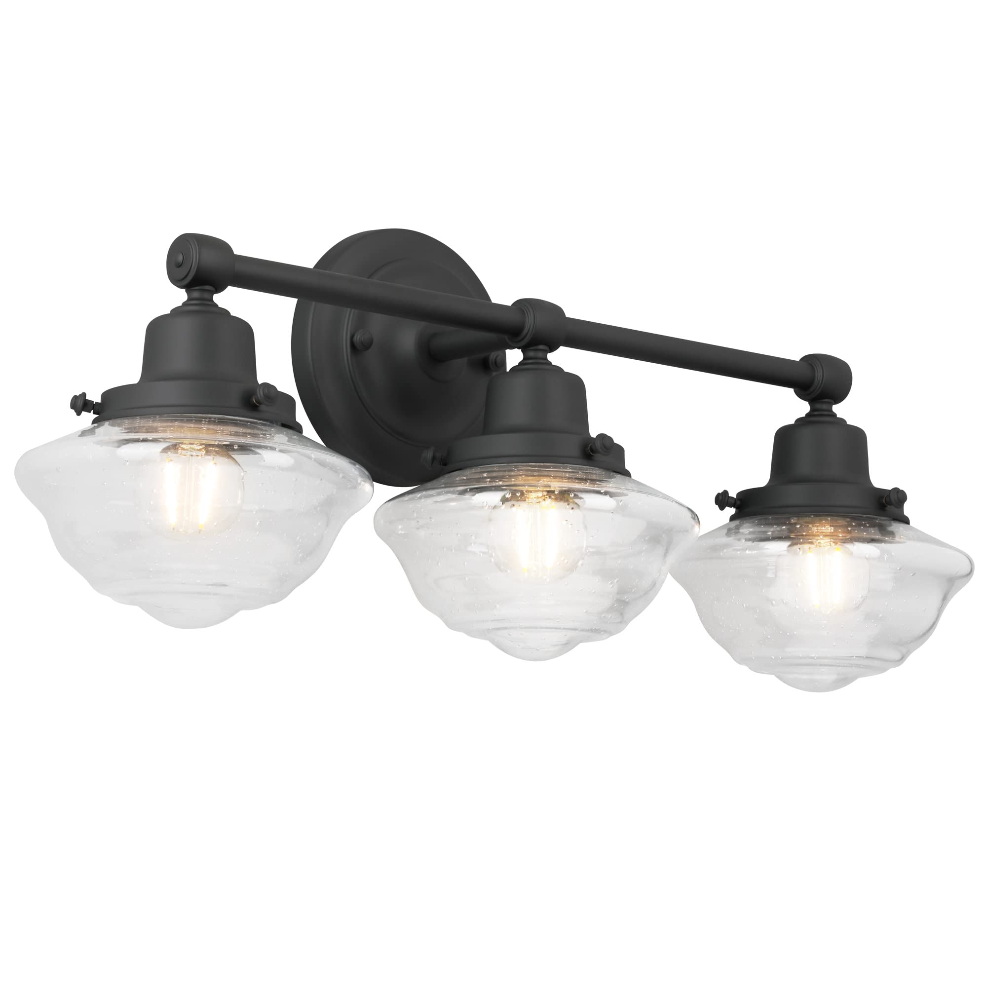 Design House 3-Light Dimmable Vanity Light, Matte Black, Clear Seeded Glass Shades, 23.125 in x 7.625 in x 9.5 in, Model 589