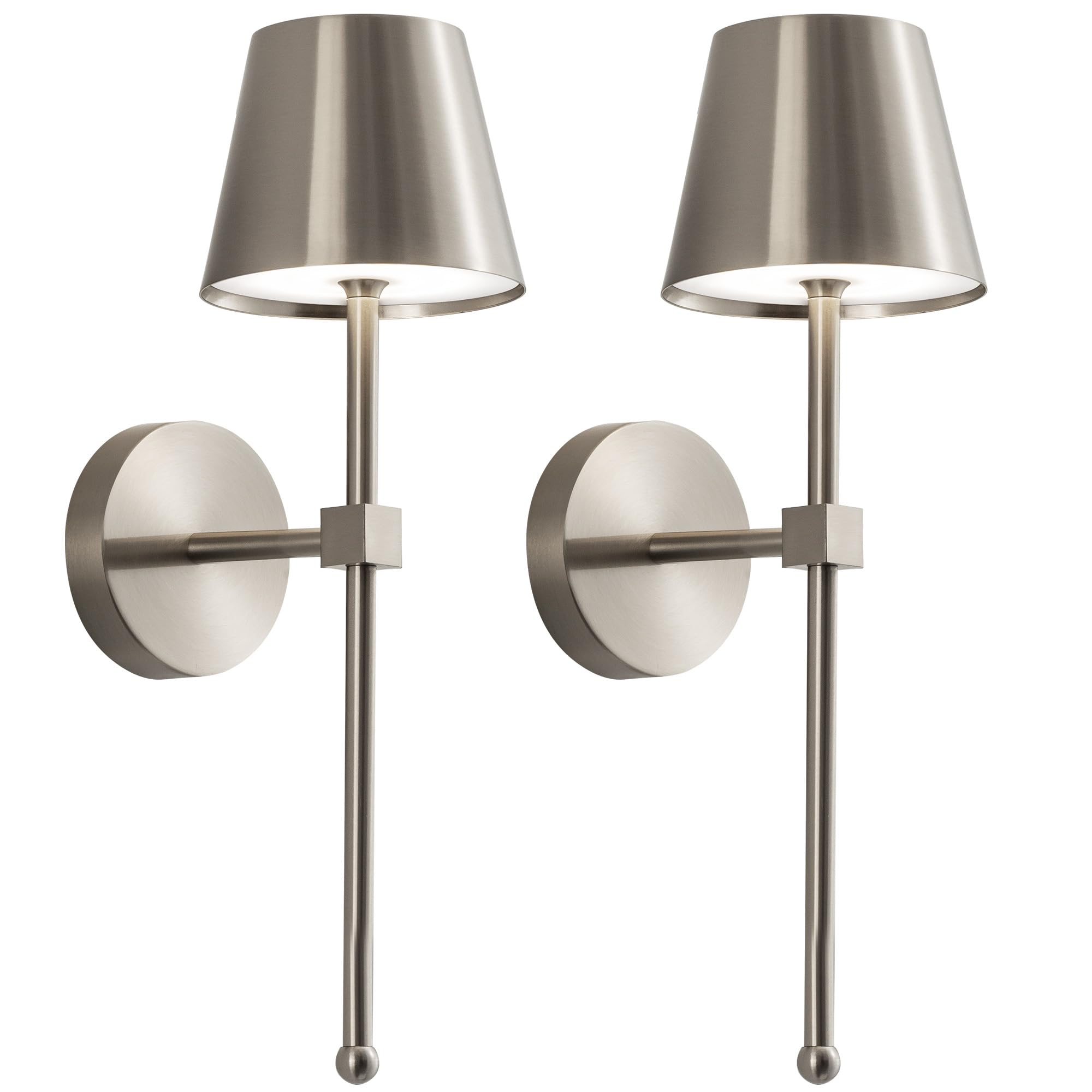 KDG Cordless Wall Sconces Set of 2, LED Battery Lamps, Brushed Nickel, (Small) L4.5 × H13 × D6.5 inch, Model AMZ