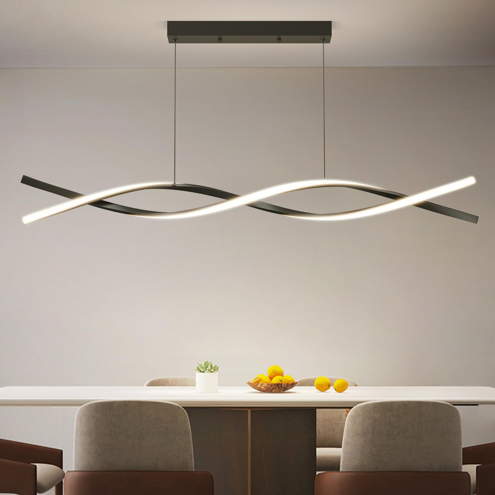 Modern Led Ceiling Pendant Light, 39In Modern Chandelier With Remote Control 3000K-6500K Adjustable Color Temperature, Aluminum Island Lighting Lamp For Dining Room, Living Room, Island